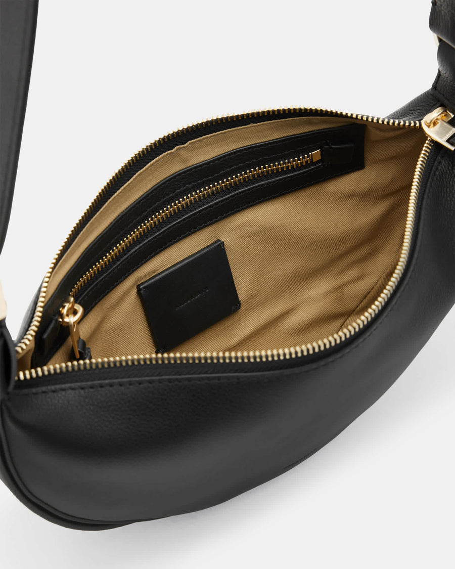 Half Moon Leather Crossbody Bag Black