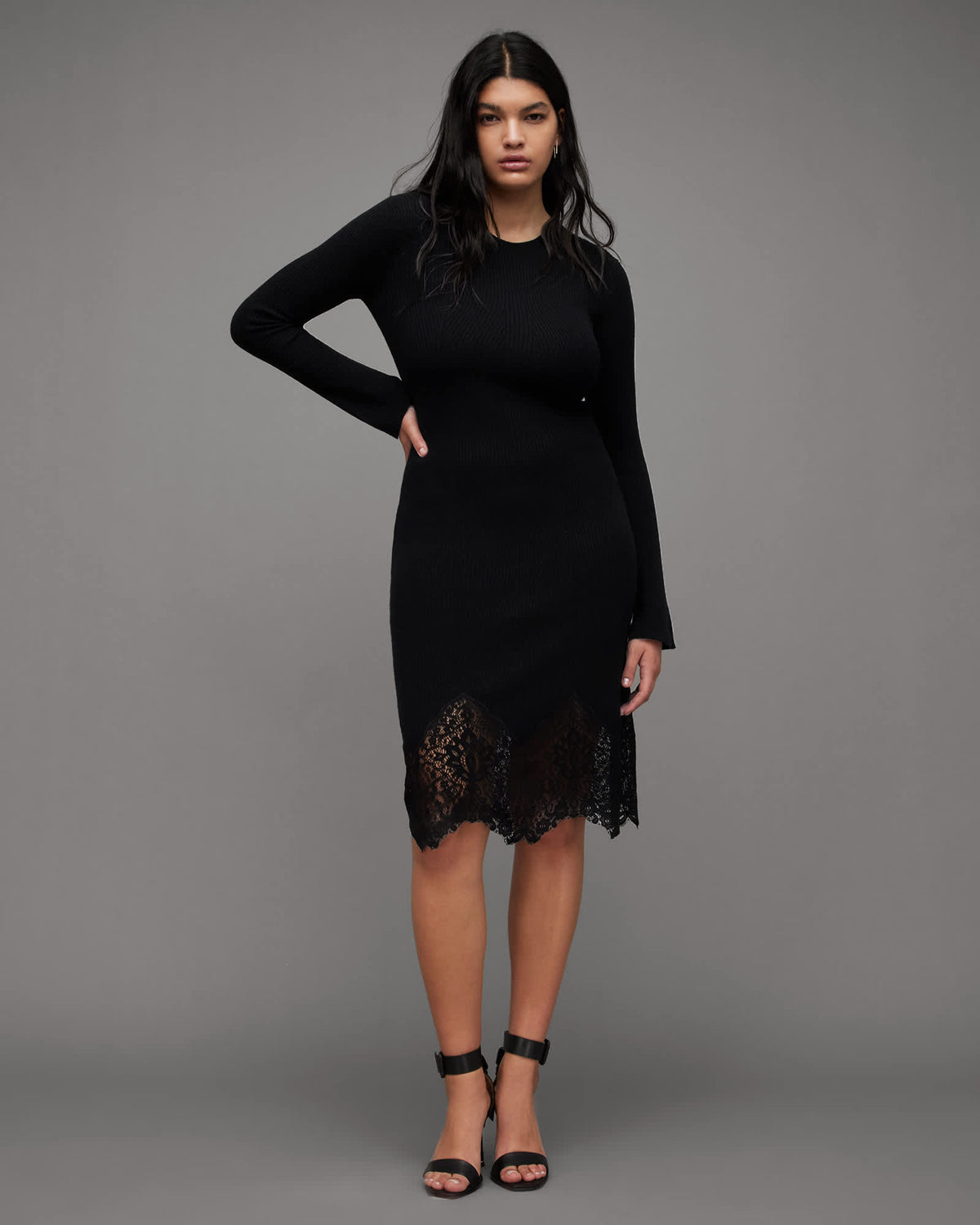 Milly Wool Cashmere Mix Lace Mini Dress Black