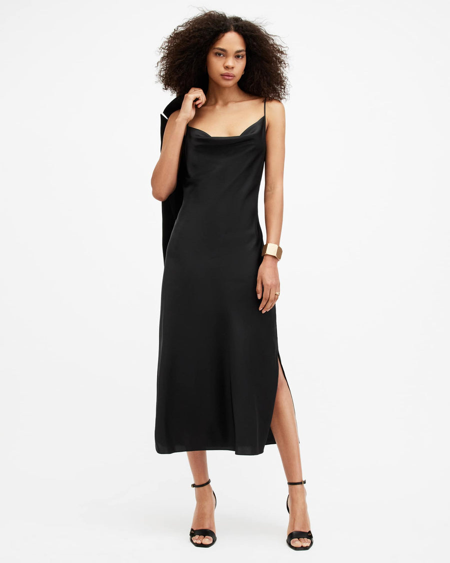 Hadley Cowl Neck Midi Slip Dress Black