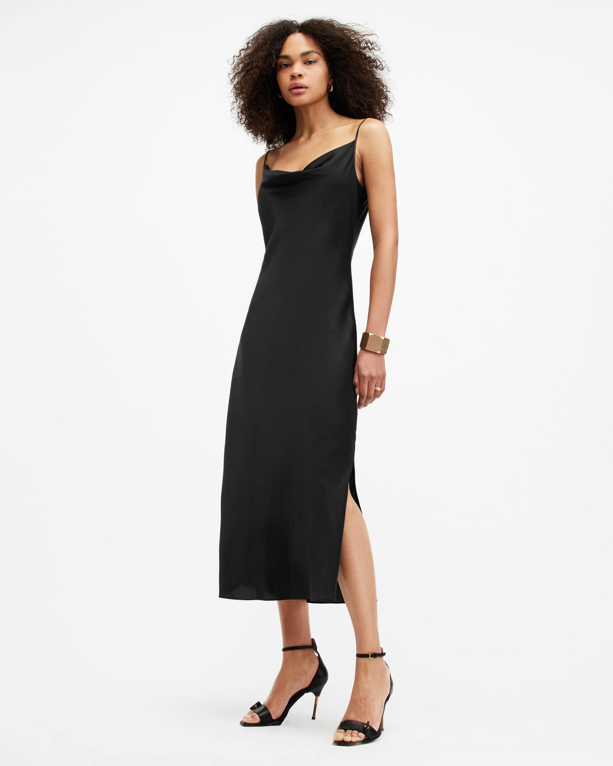 Hadley Cowl Neck Midi Slip Dress Black