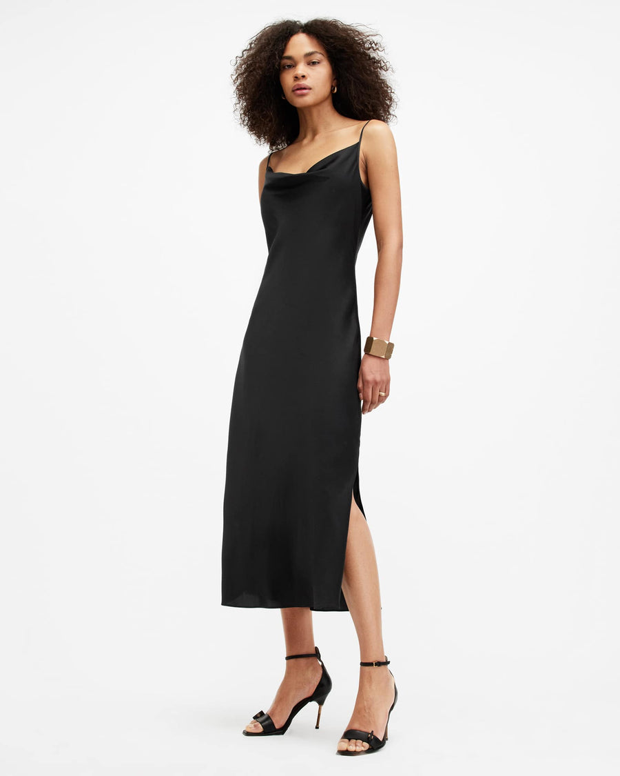 Hadley Cowl Neck Midi Slip Dress Black