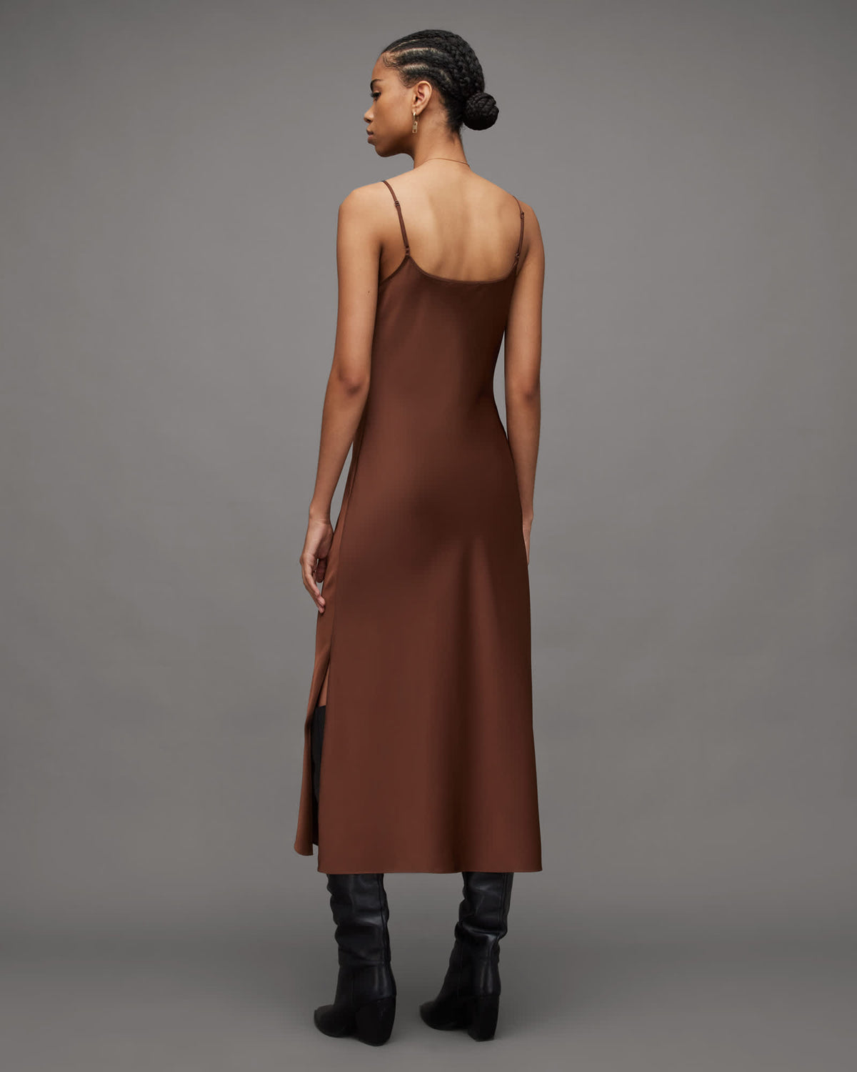 Hadley Cowl Neck Midi Slip Dress WARM CACAO BROWN