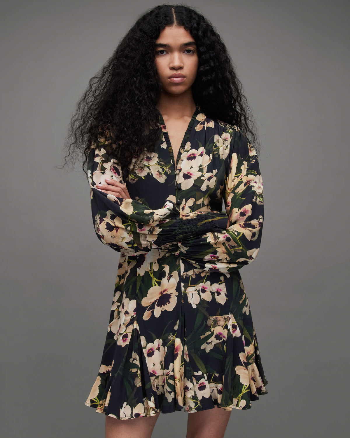 Dana Francoise Floral Dress Dark Khaki Green