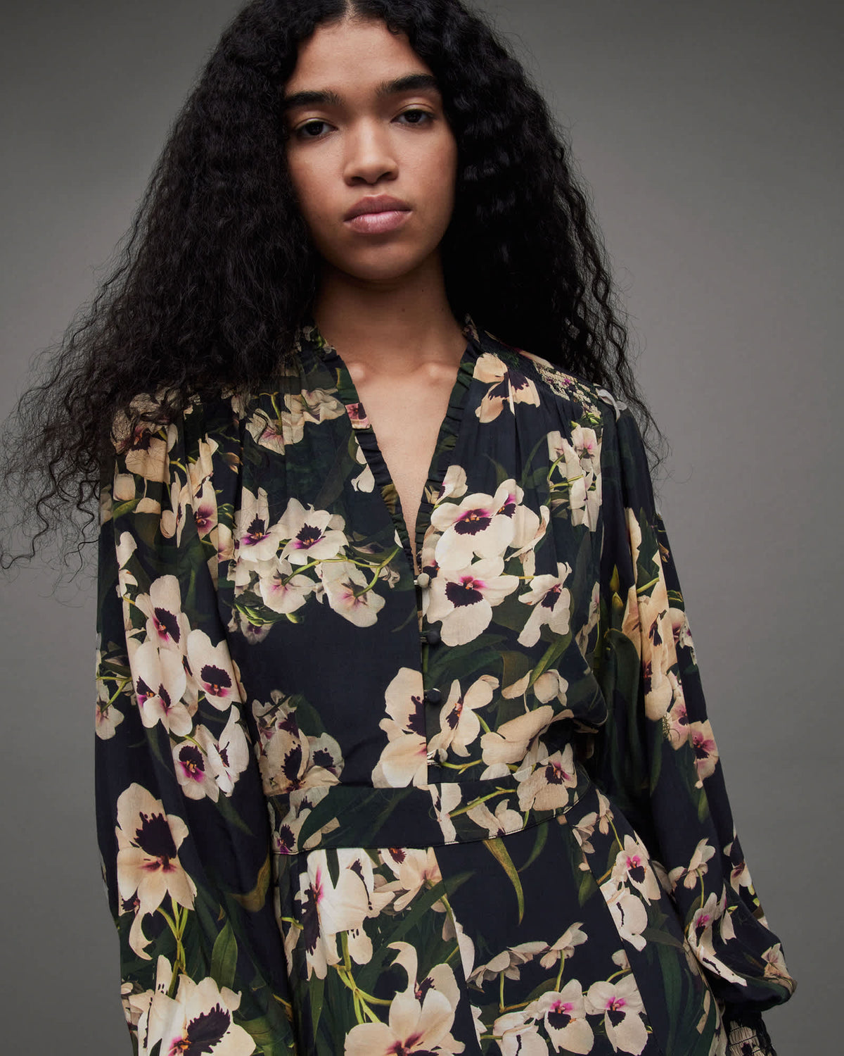Dana Francoise Floral Dress Dark Khaki Green
