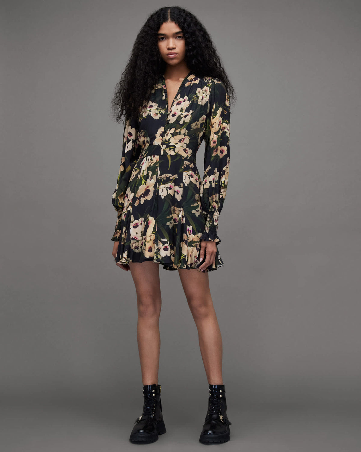 Dana Francoise Floral Dress Dark Khaki Green