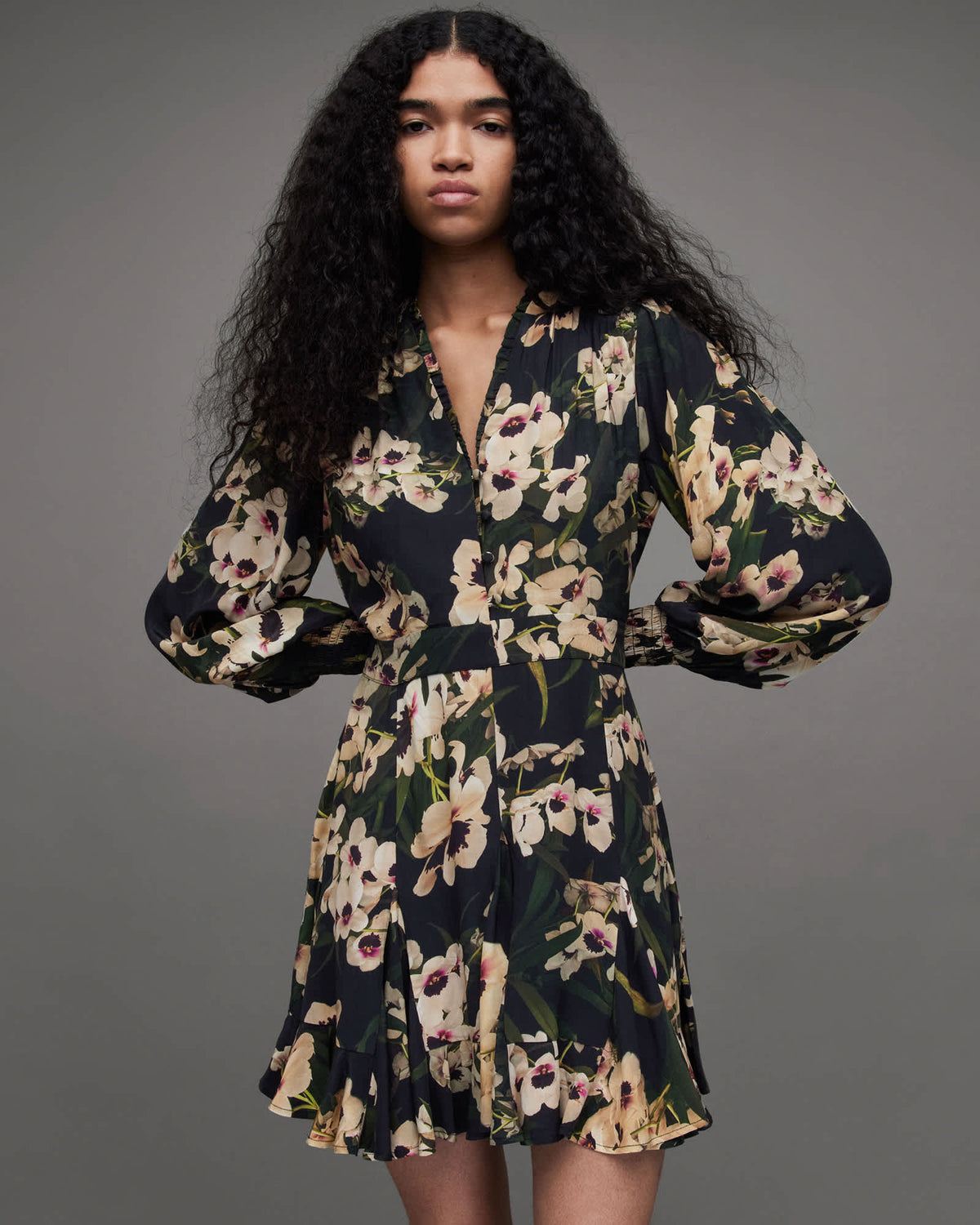 Dana Francoise Floral Dress Dark Khaki Green