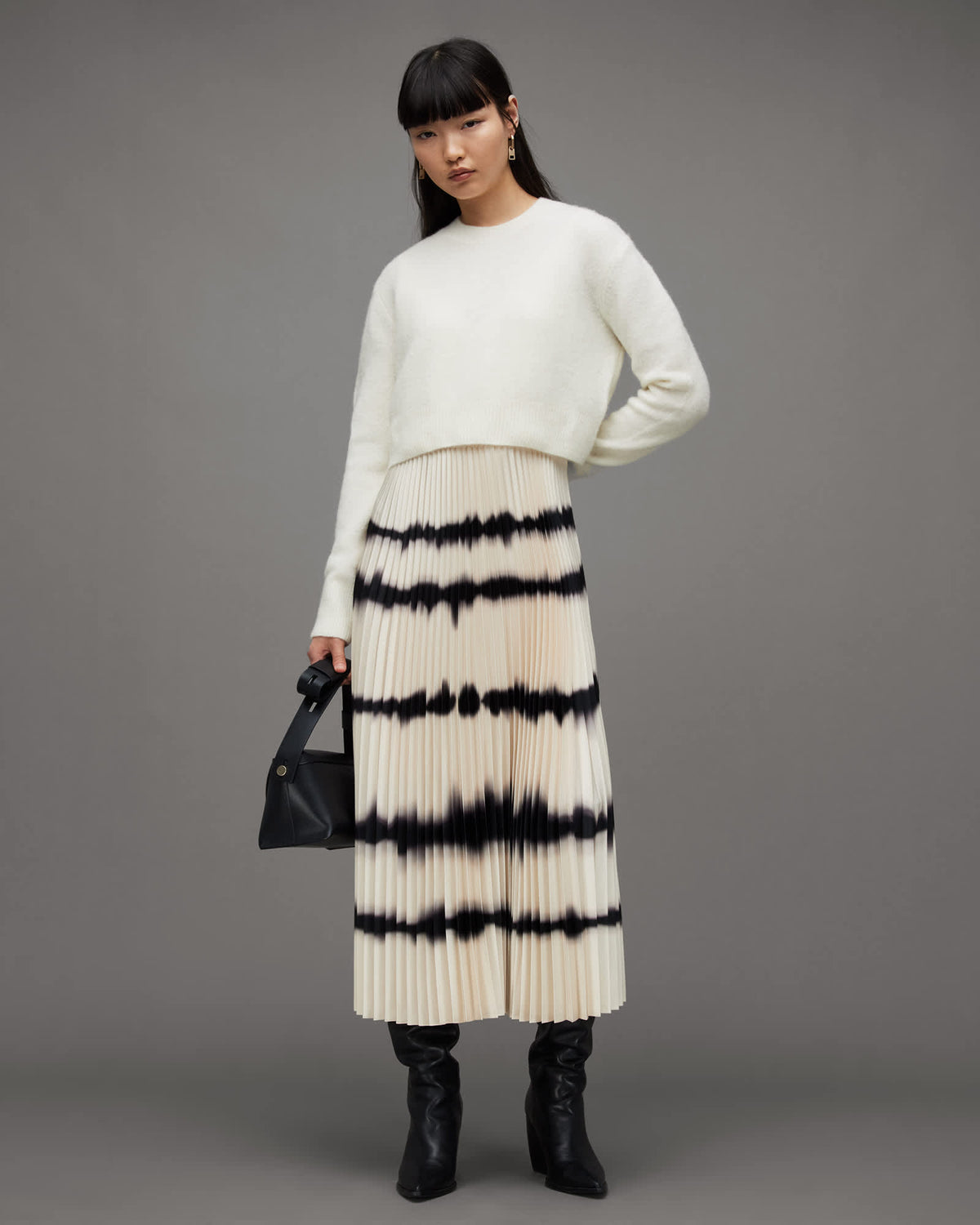 Curtis 2-In-1 Tie Dye Pleated Midi Dress CHALK WHITE/BLACK