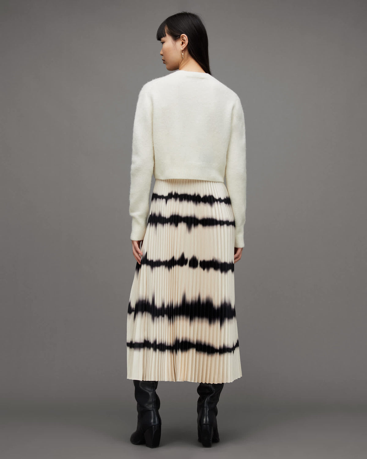 Curtis 2-In-1 Tie Dye Pleated Midi Dress CHALK WHITE/BLACK