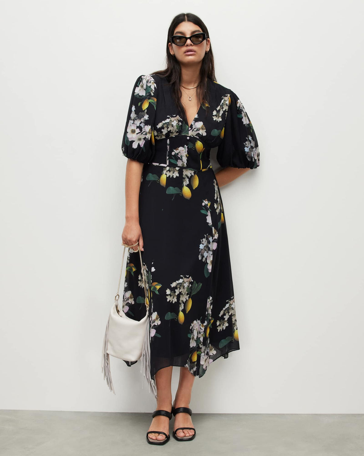 Aspen Eugenia Floral Print Maxi Dress Black