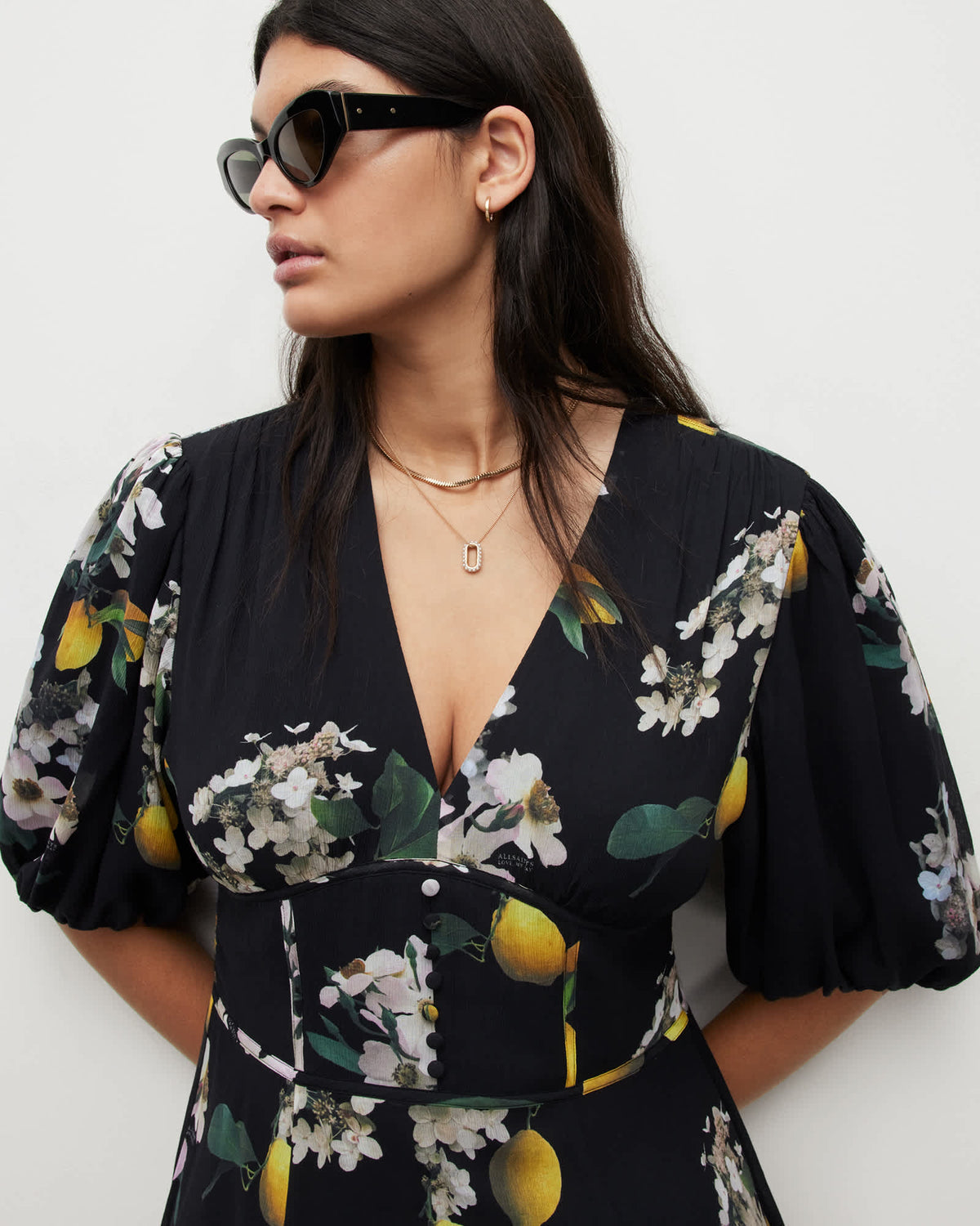 Aspen Eugenia Floral Print Maxi Dress Black