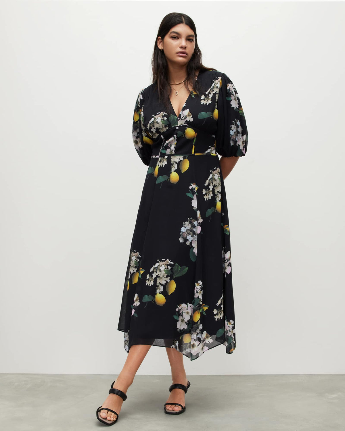Aspen Eugenia Floral Print Maxi Dress Black