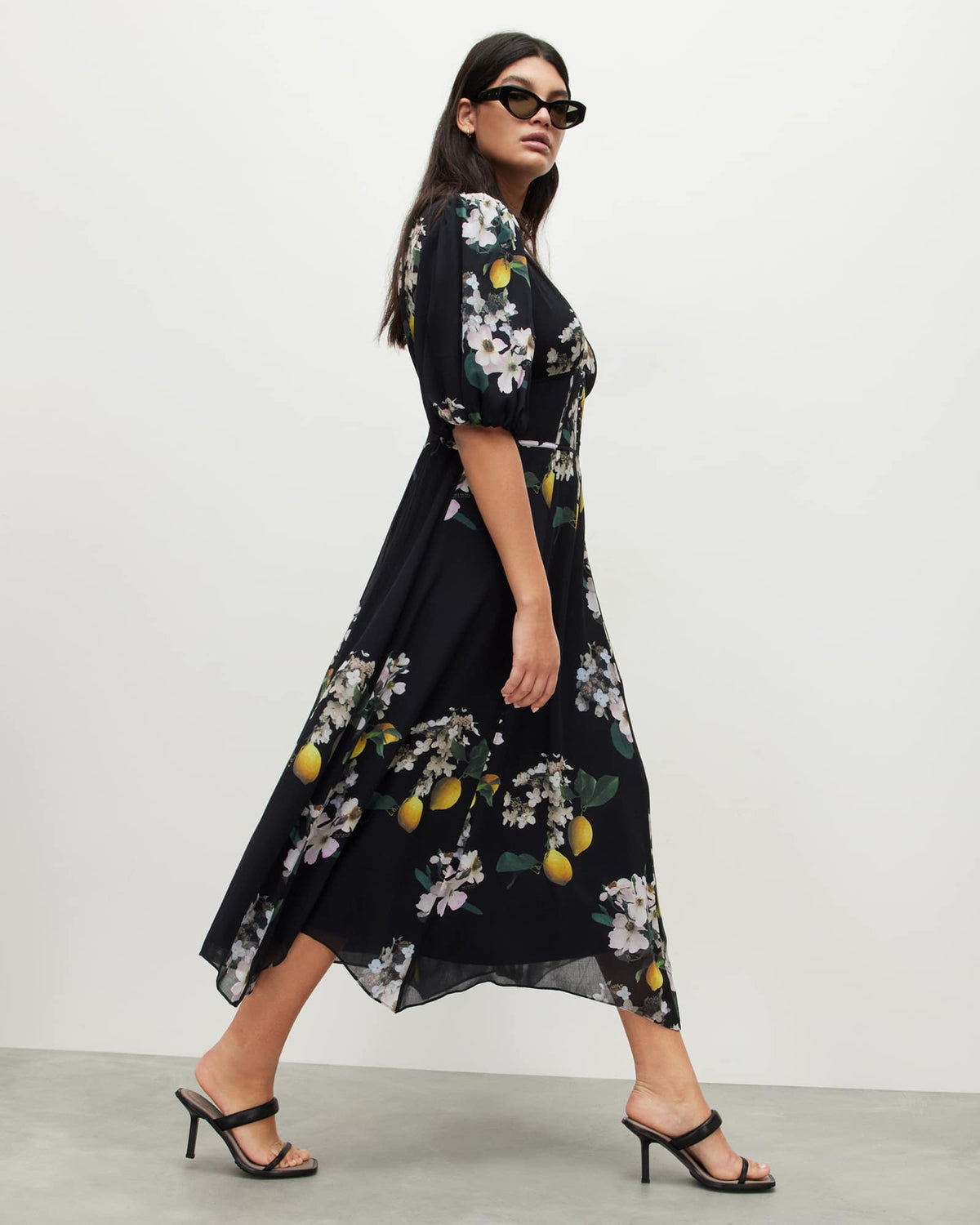 Aspen Eugenia Floral Print Maxi Dress Black