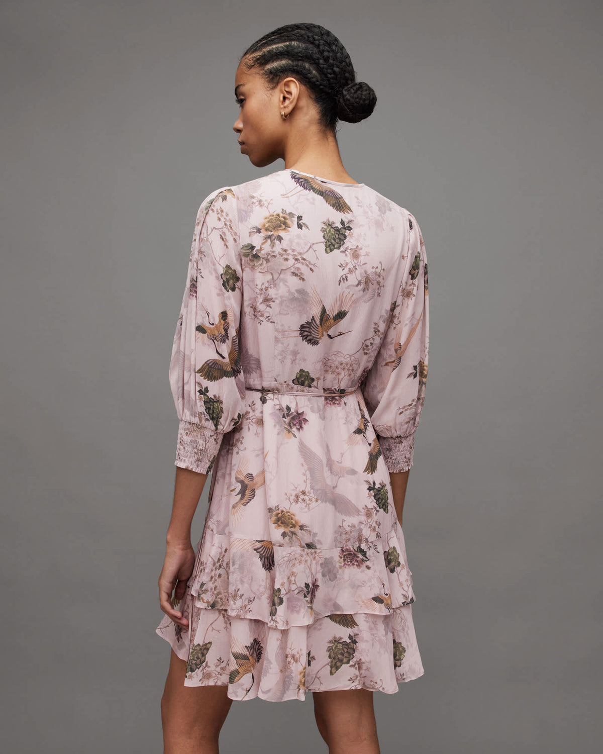 Ari Peggy Floral Print Mini Wrap Dress Dusty Pink