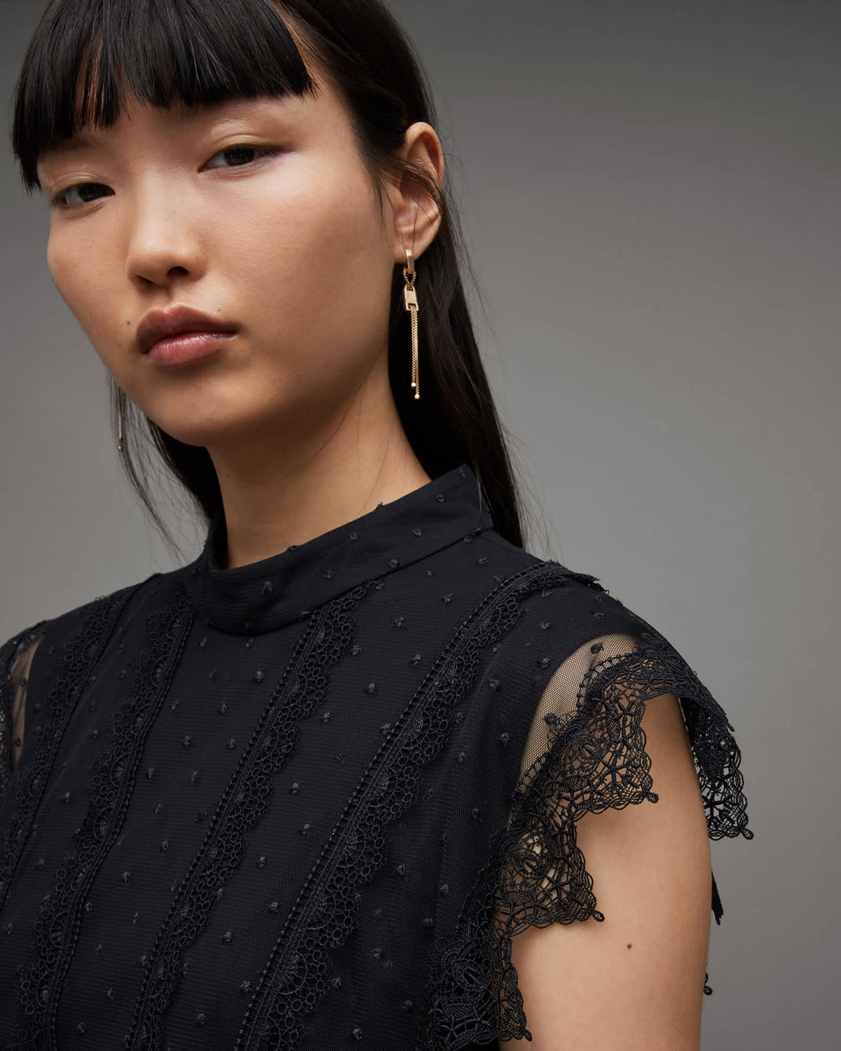 Freya Lace Asymmetric Hem Midi Dress Black