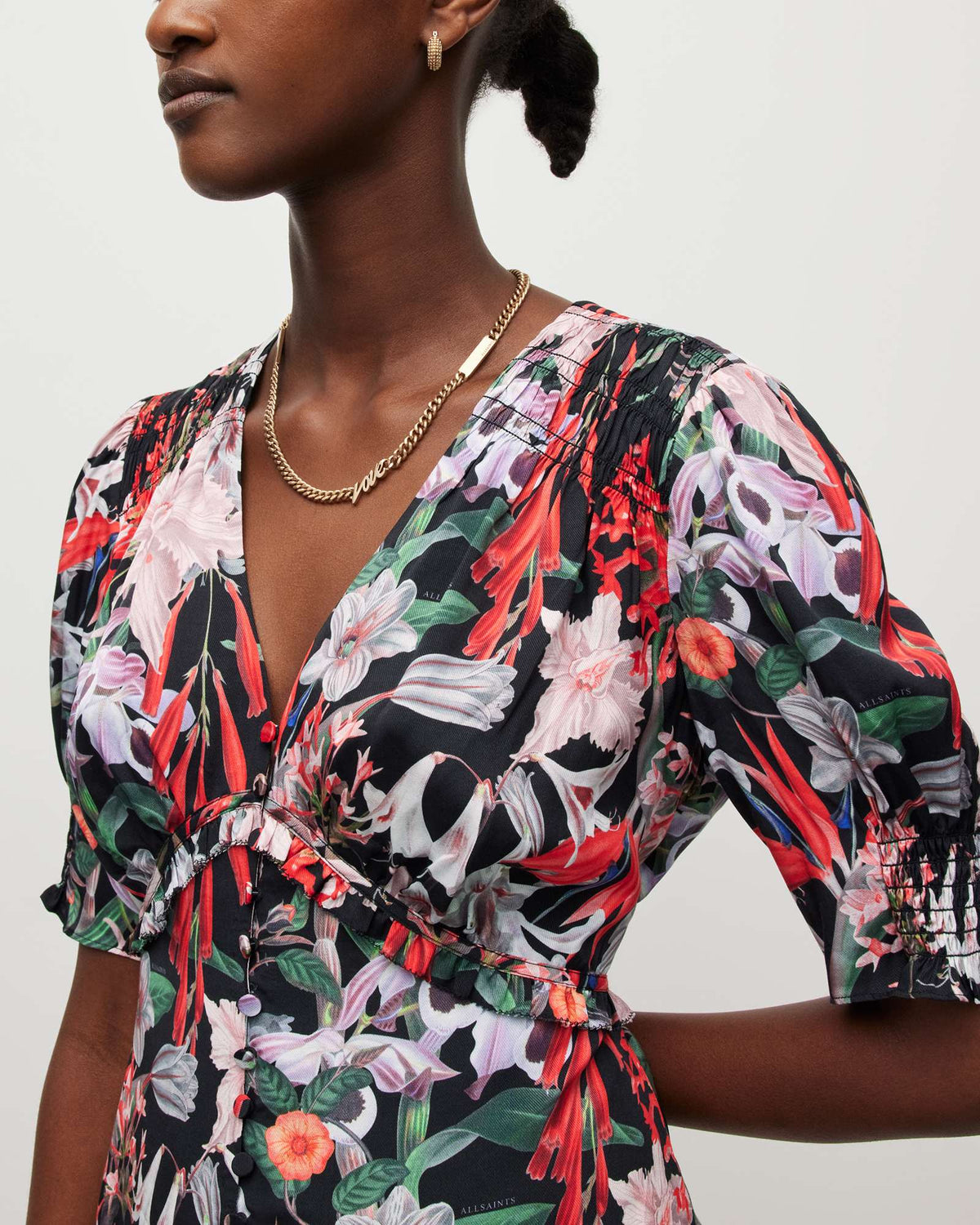 Demi Leondra Floral Print Mini Dress Black Multi