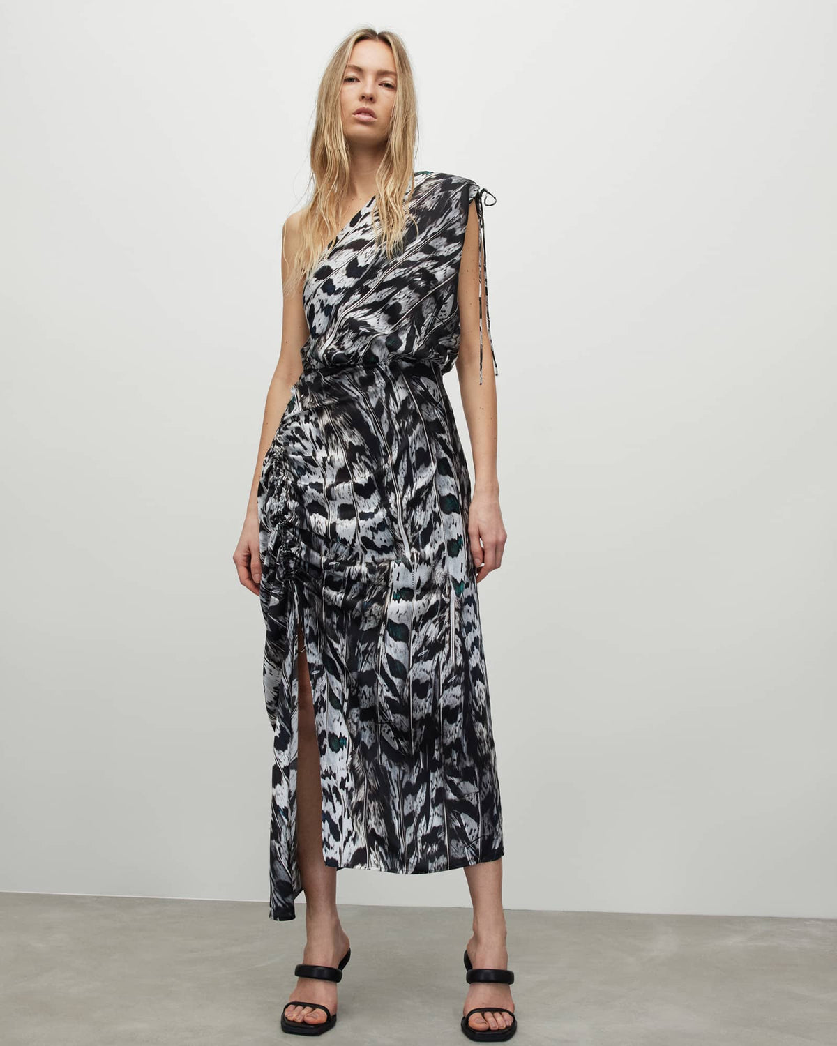 Laura Ines Silk Blend Printed Maxi Dress WHITE MONO