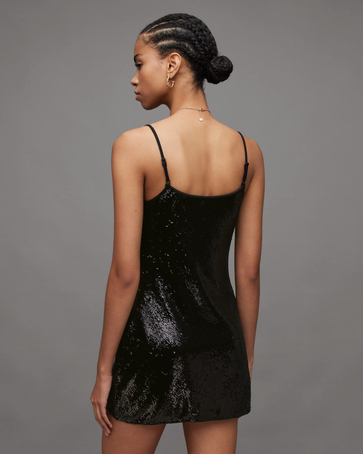 Haddi Cowl Neck Sequin Mini Slip Dress Black