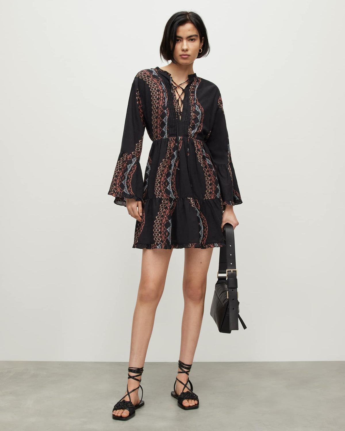 Adella Leticia Volume Sleeve Mini Dress Black Multi