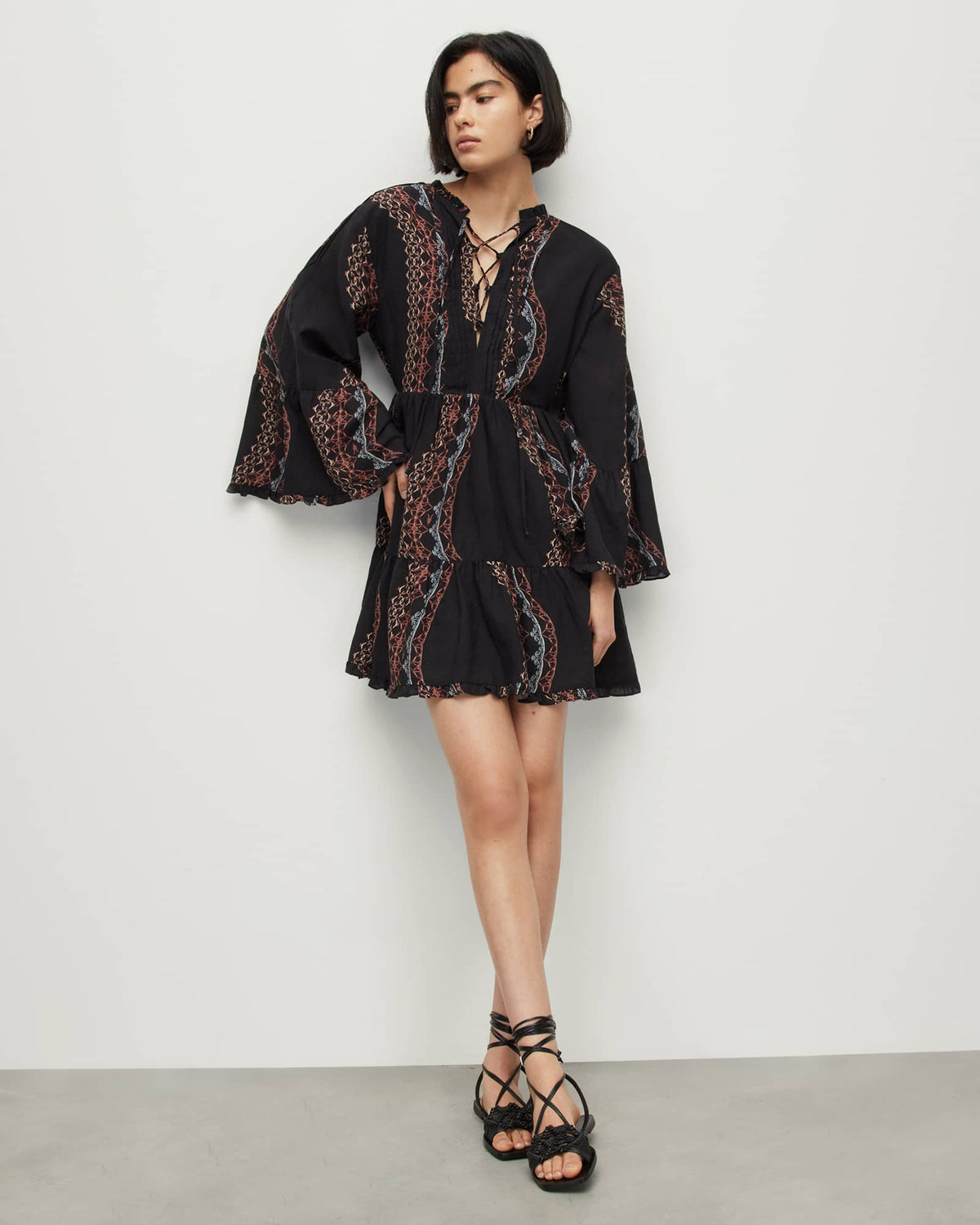 Adella Leticia Volume Sleeve Mini Dress Black Multi