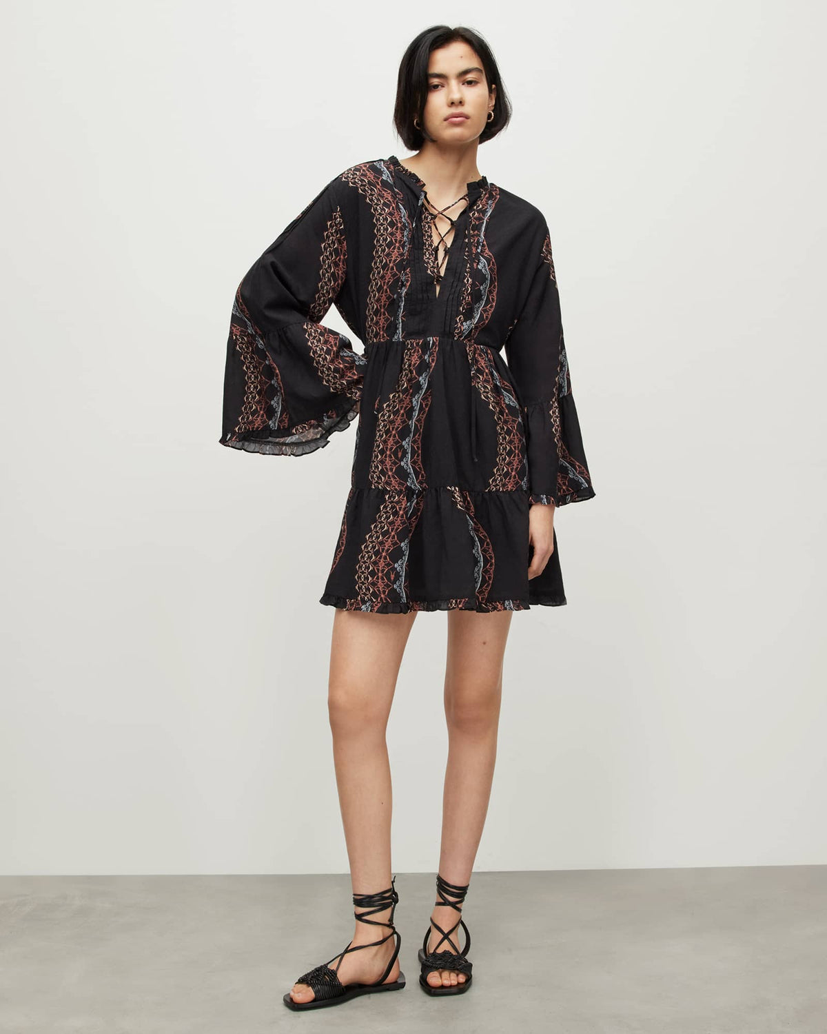 Adella Leticia Volume Sleeve Mini Dress Black Multi