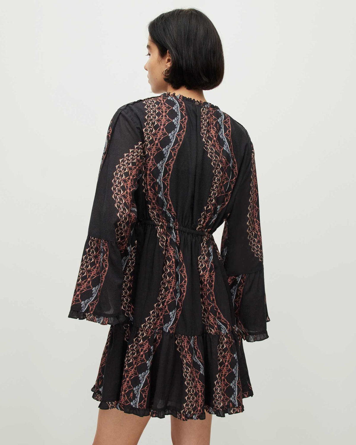 Adella Leticia Volume Sleeve Mini Dress Black Multi