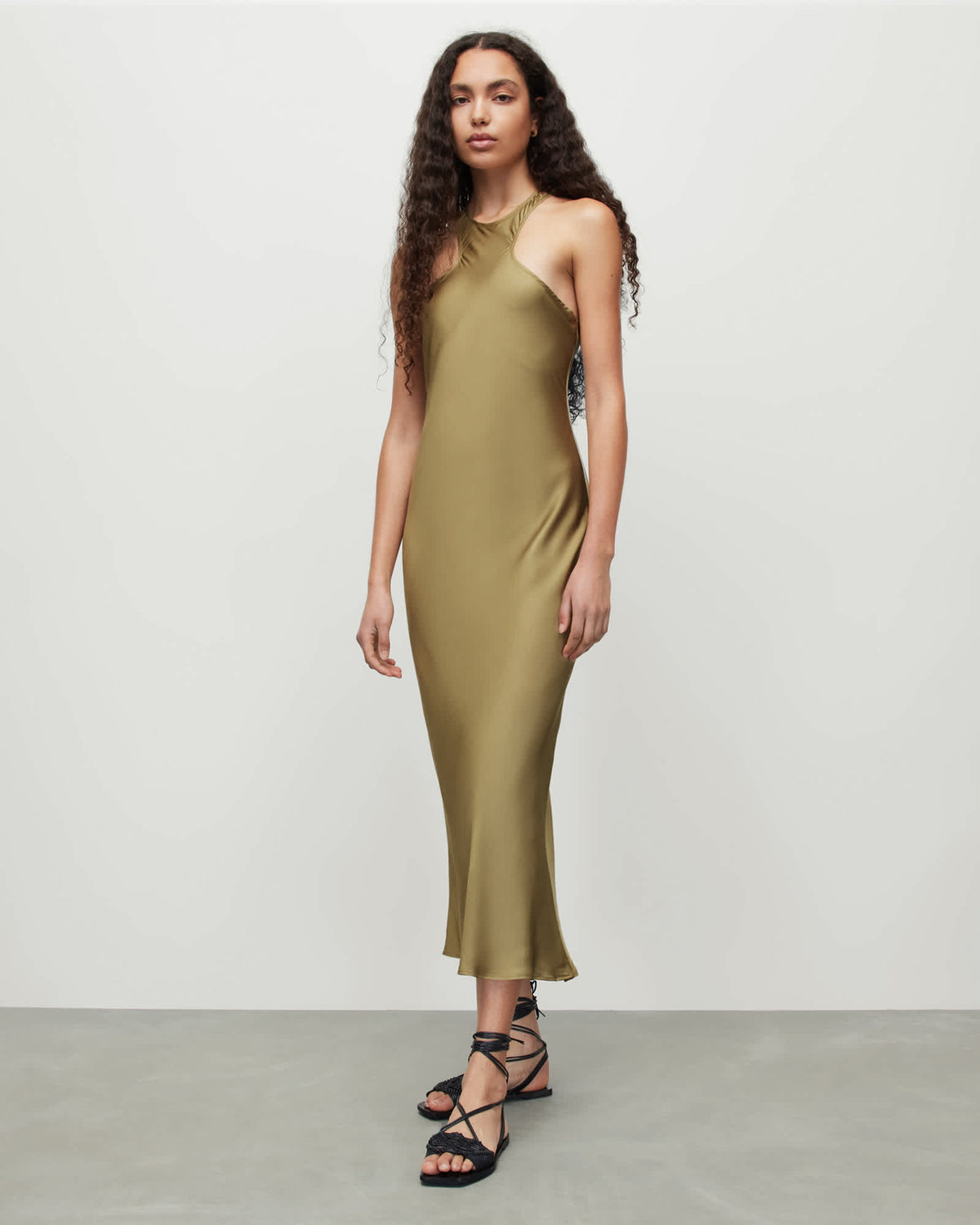 Betina Racer Neck Maxi Slip Dress PALE OLIVE GREEN