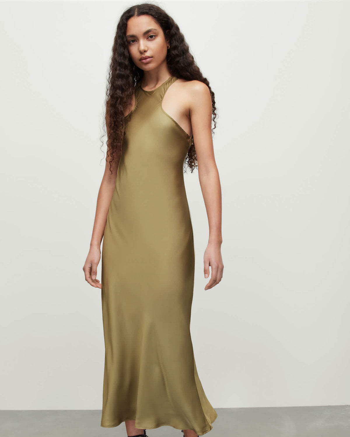 Betina Racer Neck Maxi Slip Dress PALE OLIVE GREEN