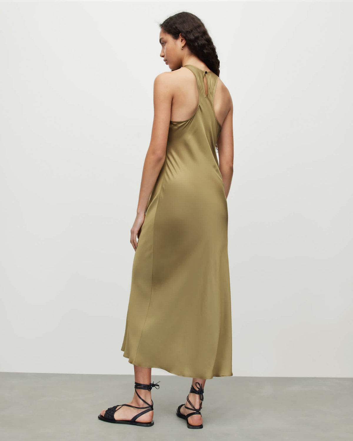Betina Racer Neck Maxi Slip Dress PALE OLIVE GREEN