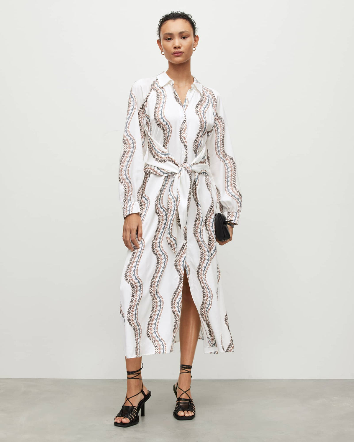 Clanetta Leticia Belted Midi Shirt Dress Optic White