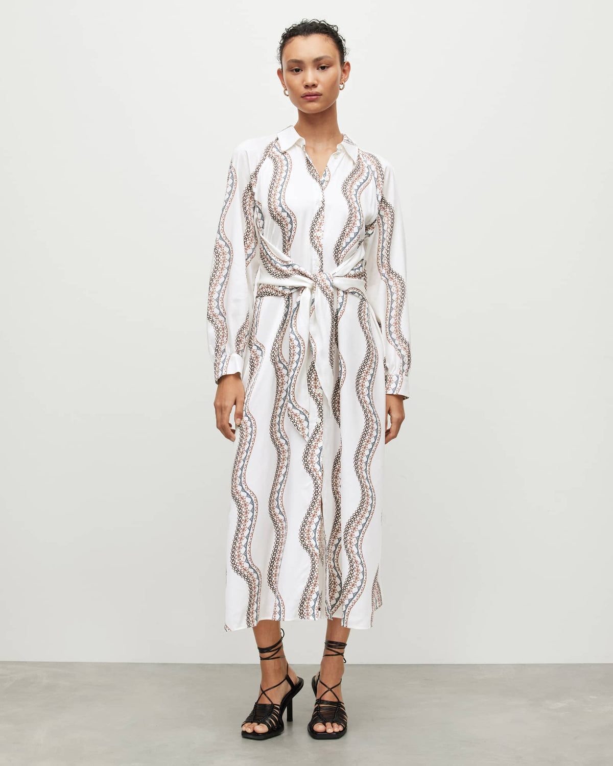 Clanetta Leticia Belted Midi Shirt Dress Optic White