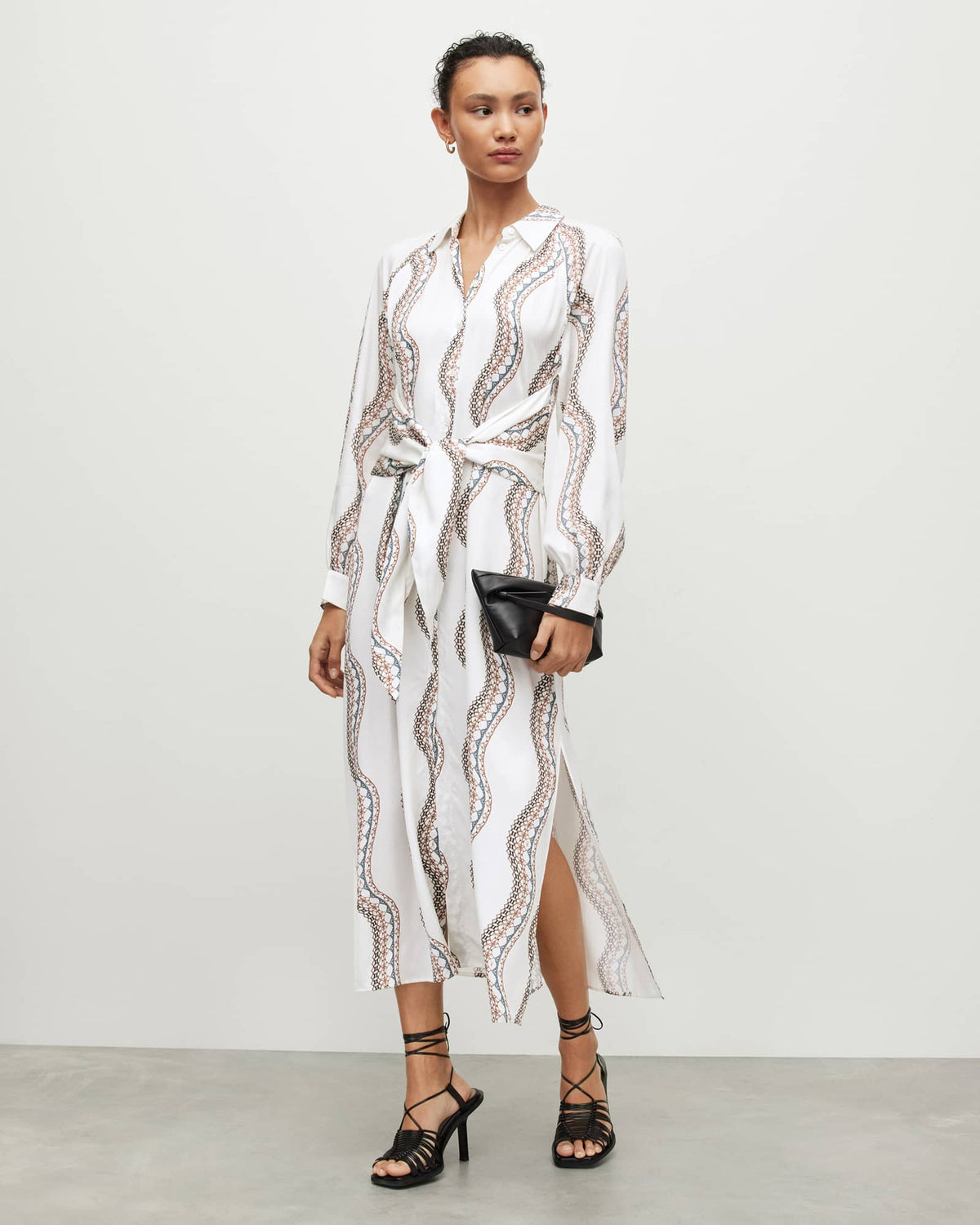 Clanetta Leticia Belted Midi Shirt Dress Optic White