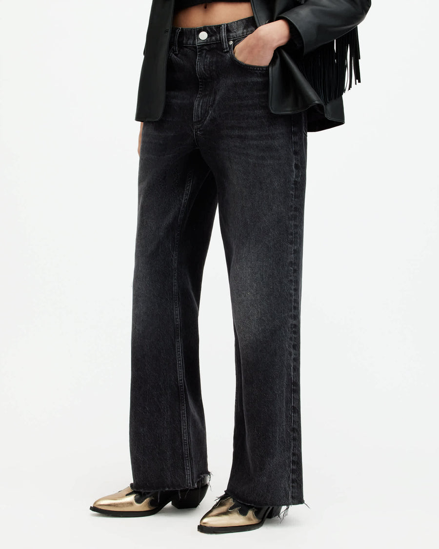 Blake Low Slung Wide Leg Denim Jeans Washed Black