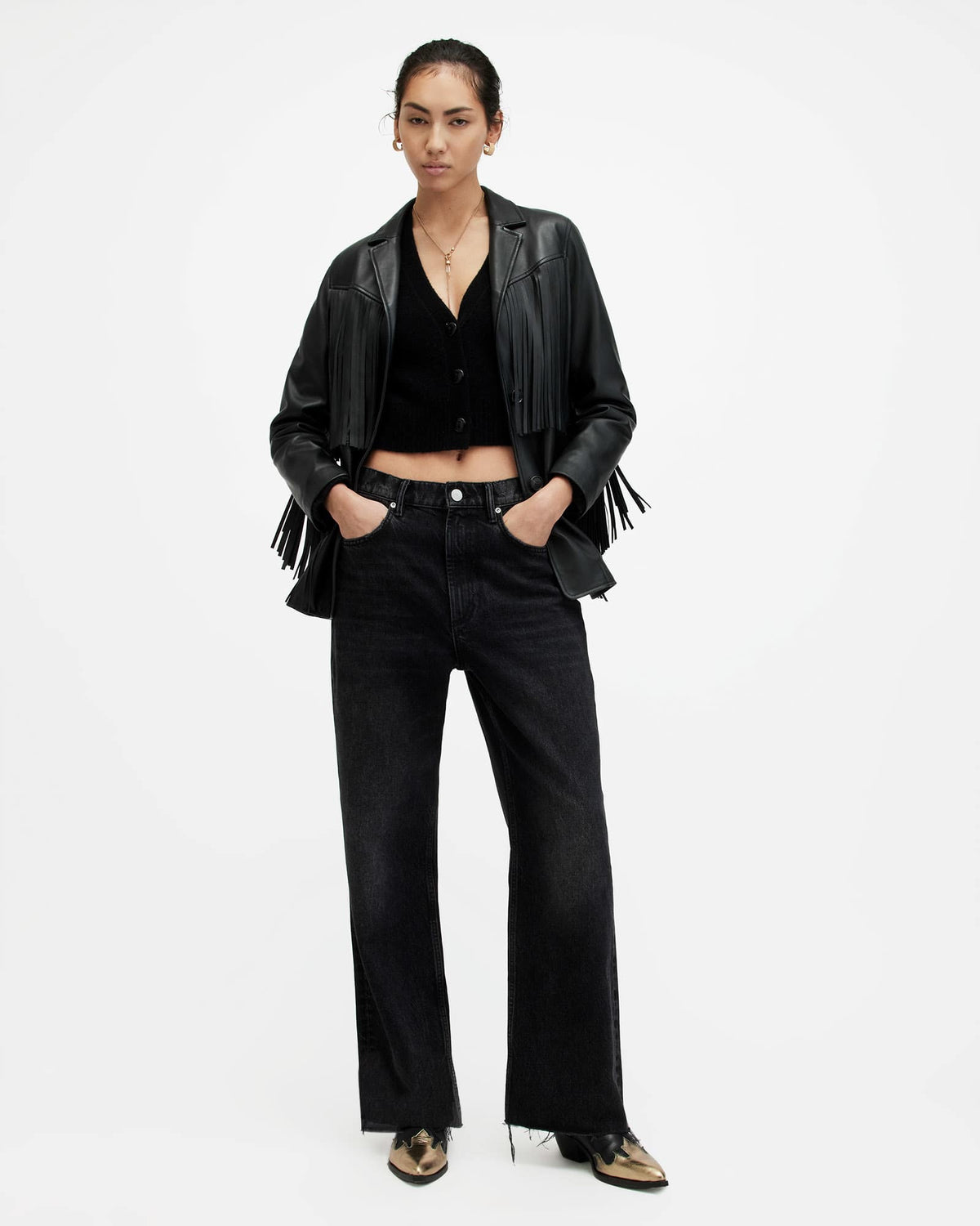 Blake Low Slung Wide Leg Denim Jeans Washed Black