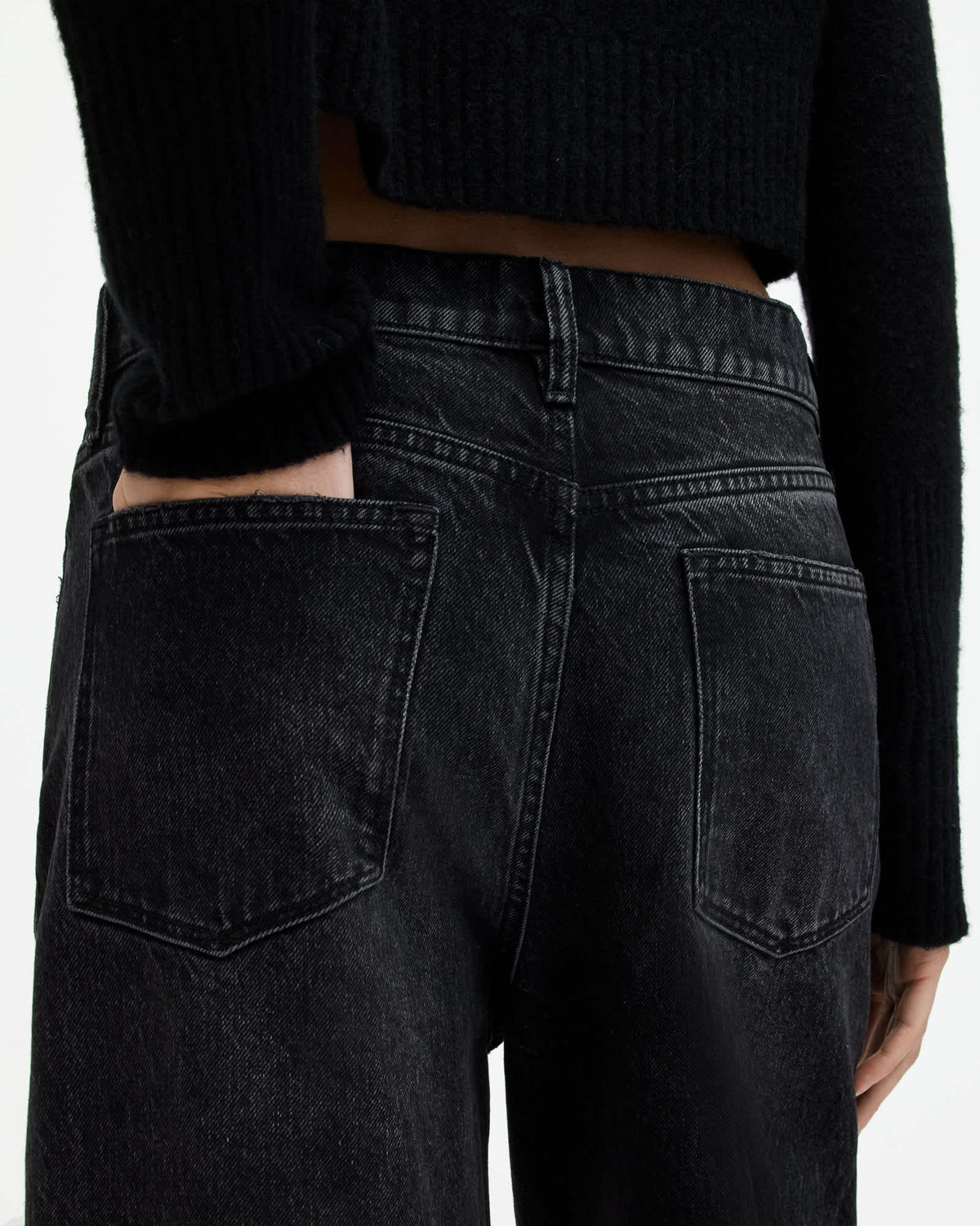 Blake Low Slung Wide Leg Denim Jeans Washed Black