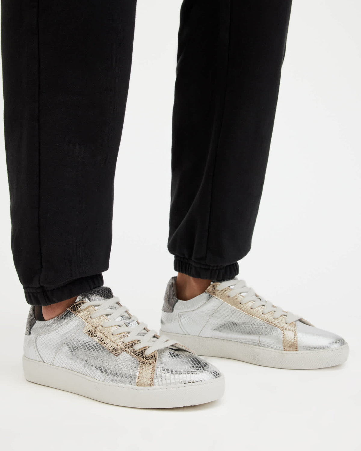 Sheer Metallic Leather Trainers Silver/Gold