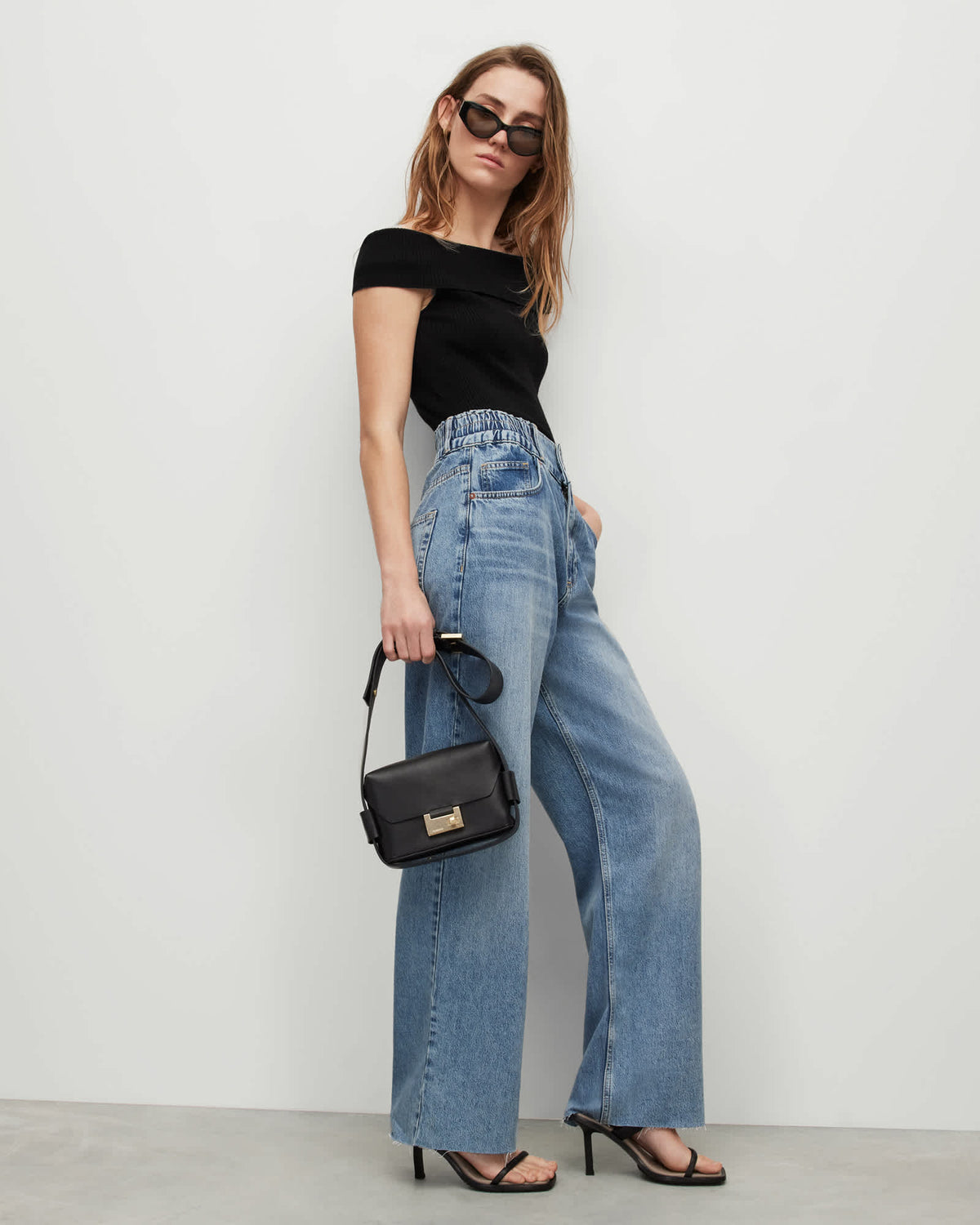 Livia Off-The-Shoulder Ribbed Top Black