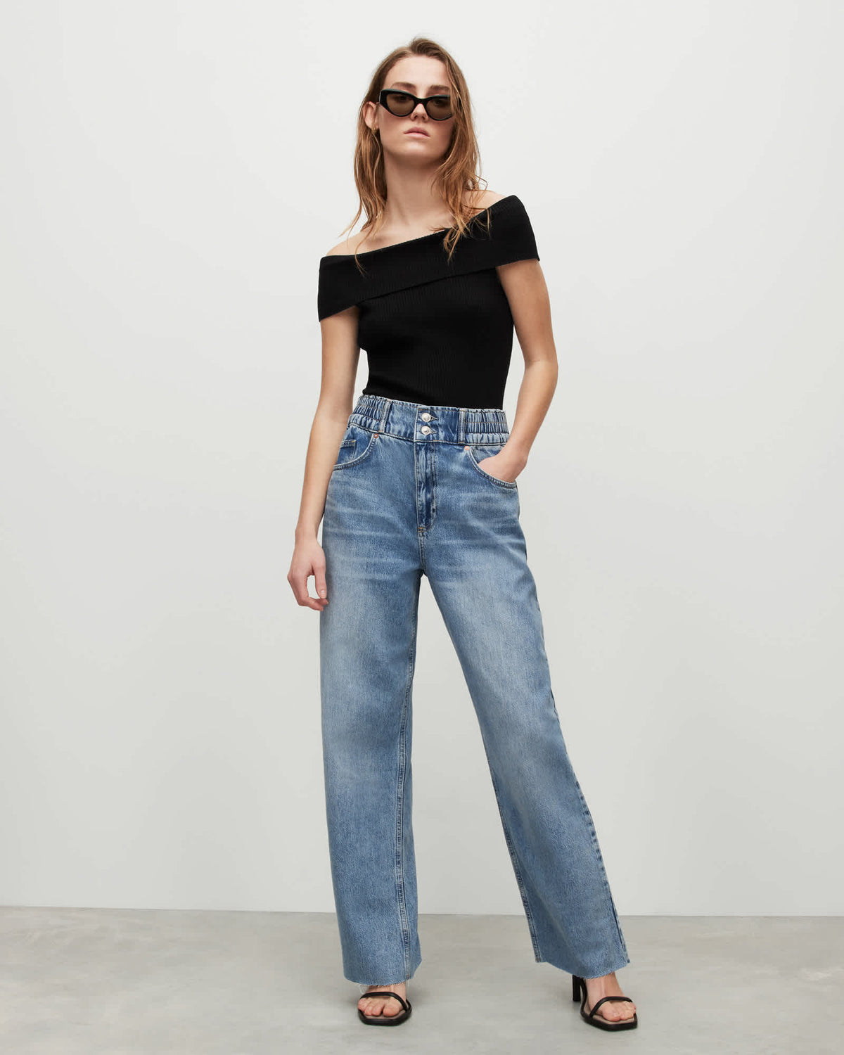 Livia Off-The-Shoulder Ribbed Top Black