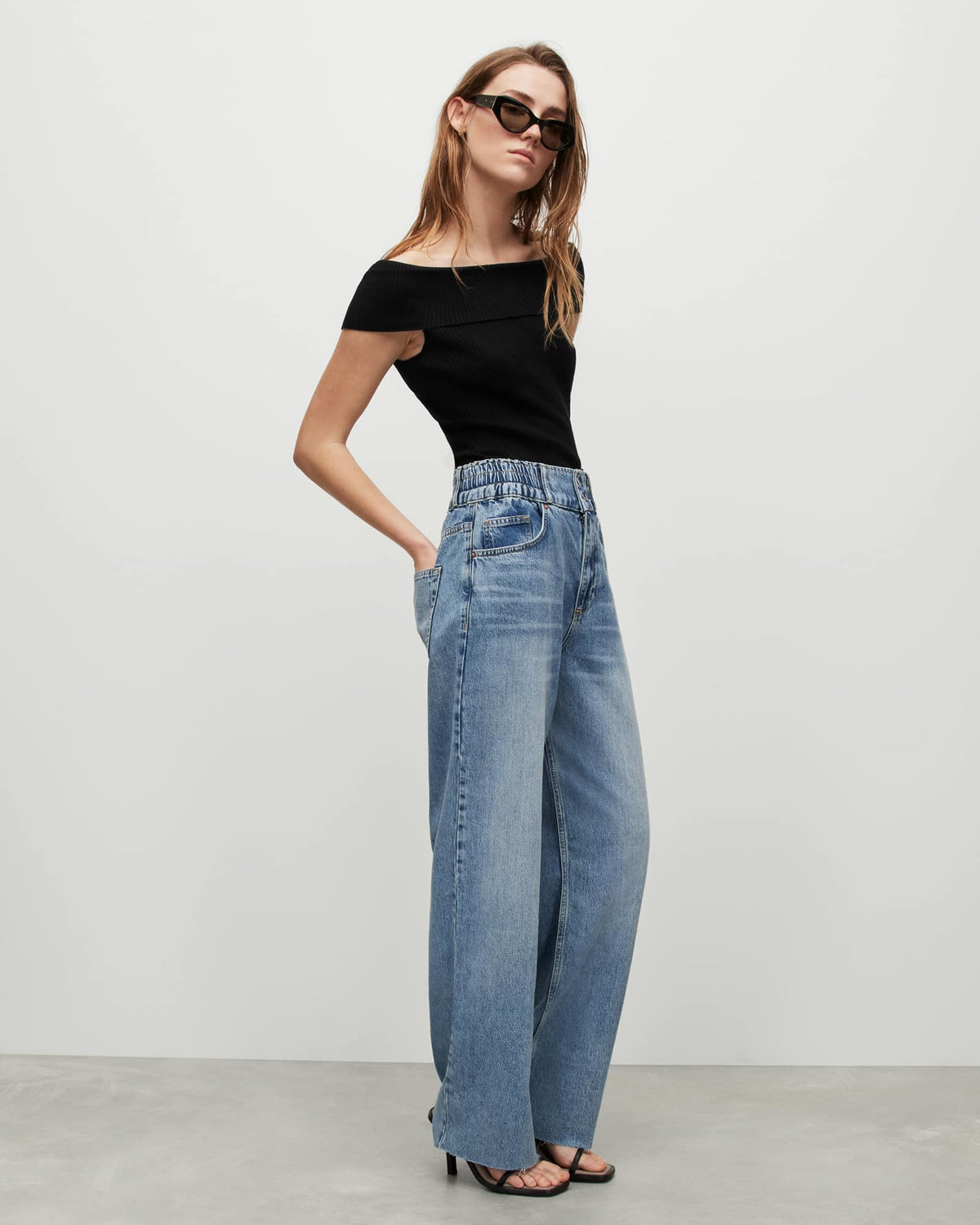 Livia Off-The-Shoulder Ribbed Top Black