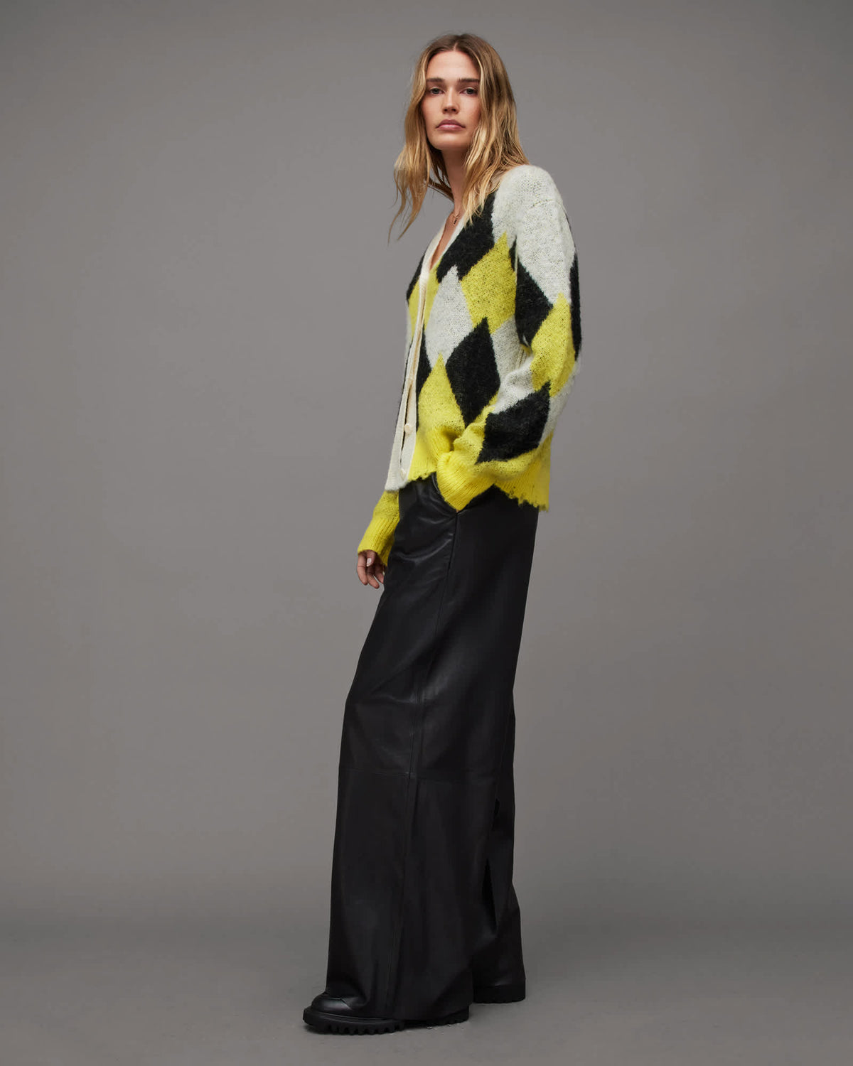 Hove Jacquard Print Wool Blend Cardigan WHITE/YELLOW/BLACK