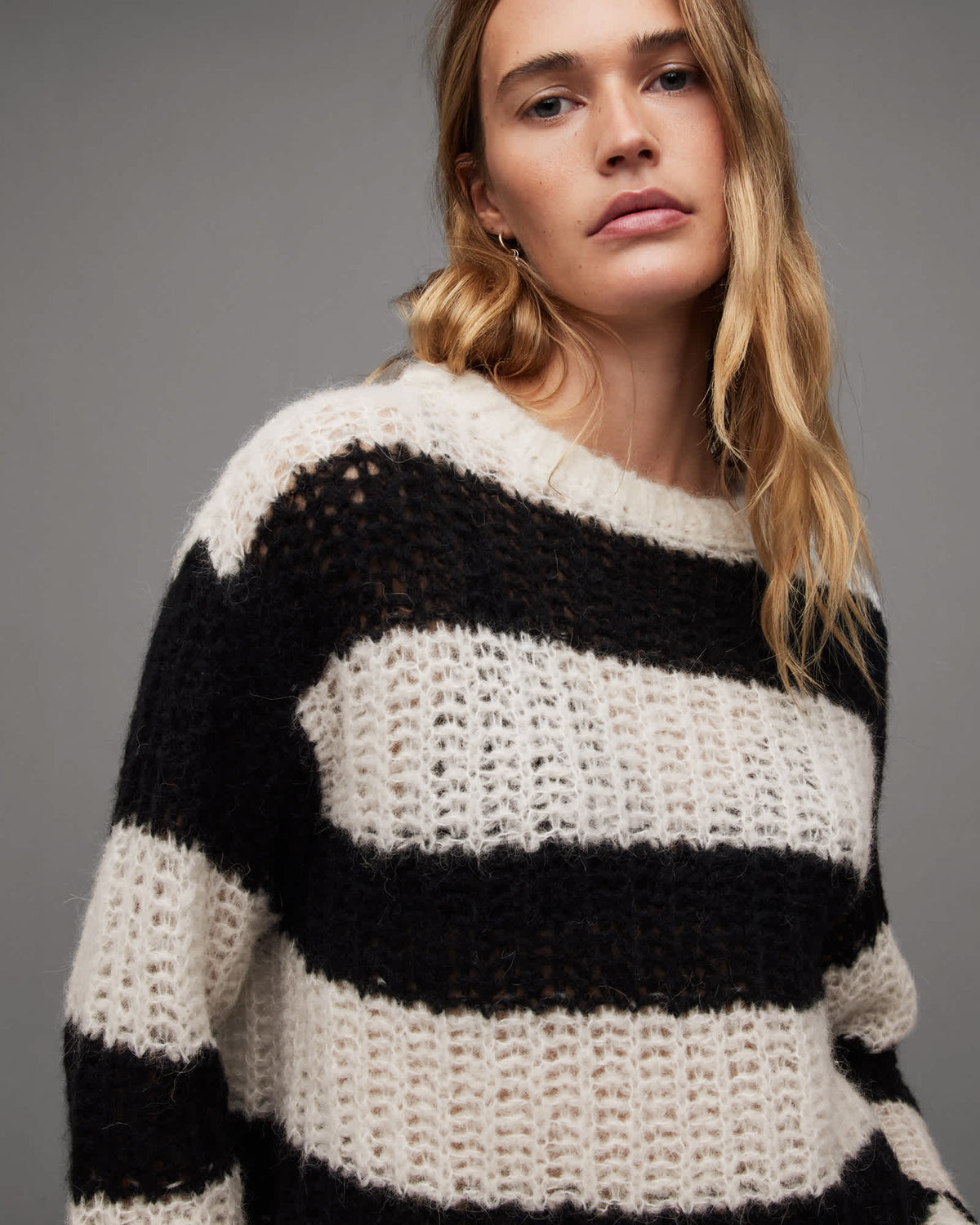 Britt Striped Chunky Loose Stitch Jumper Black/Ecru