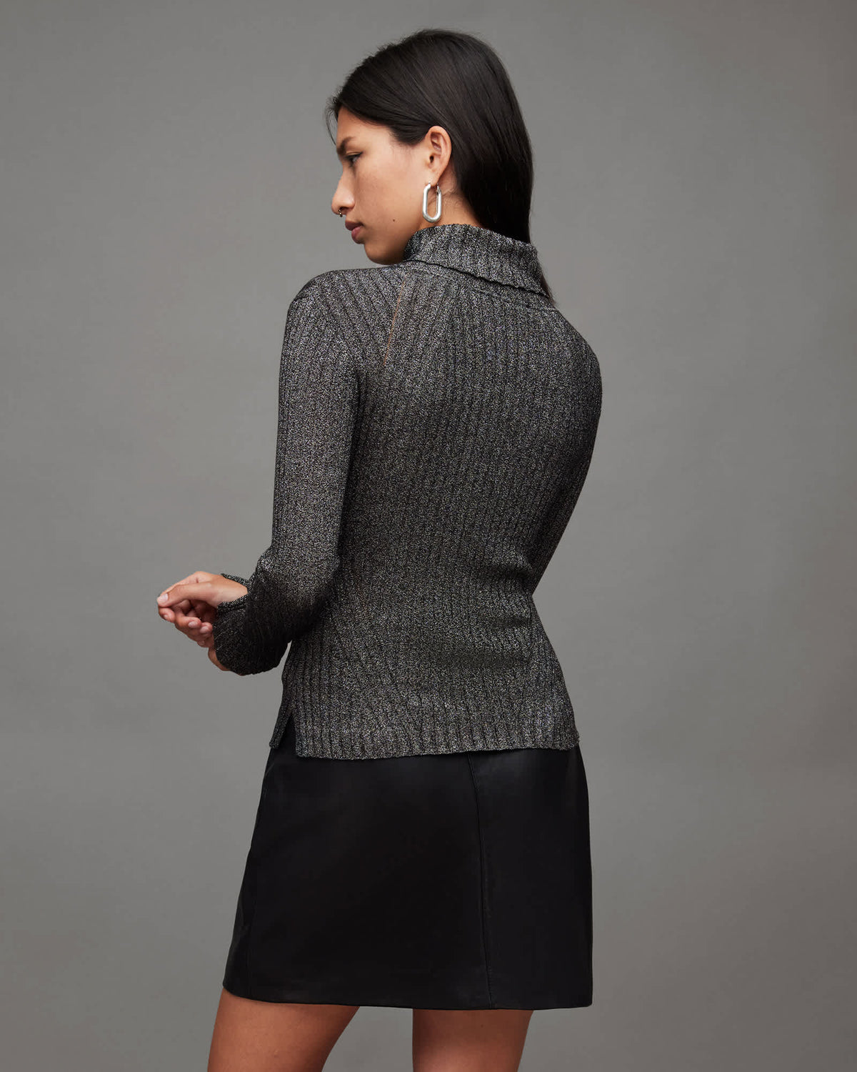 Juliette Roll Neck Slim Metallic Jumper Black/Silver