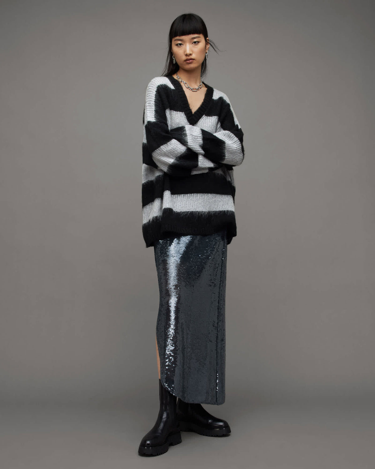 Lou Sparkle V-Neck Jumper BLACK/CLOUD GREY