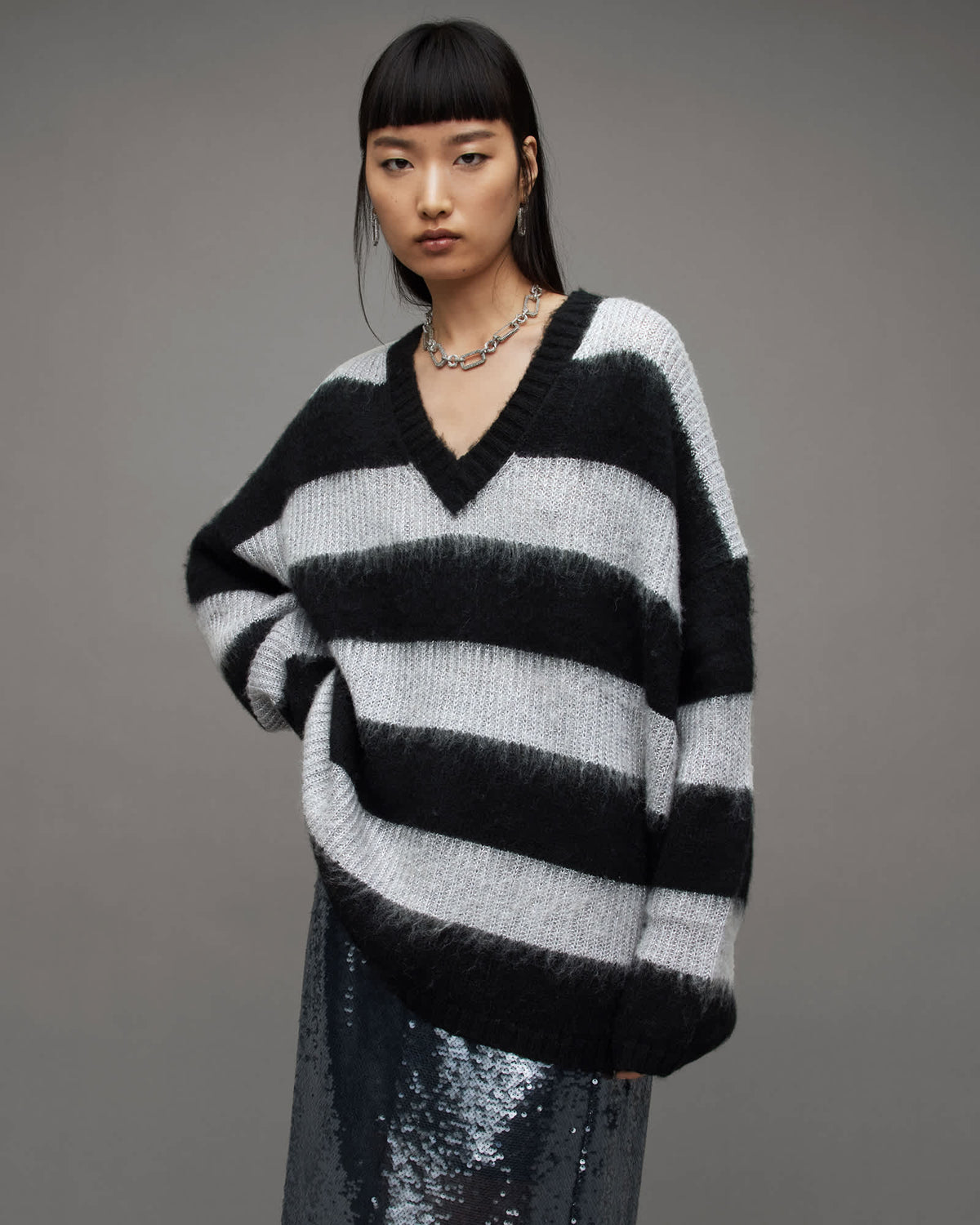 Lou Sparkle V-Neck Jumper BLACK/CLOUD GREY