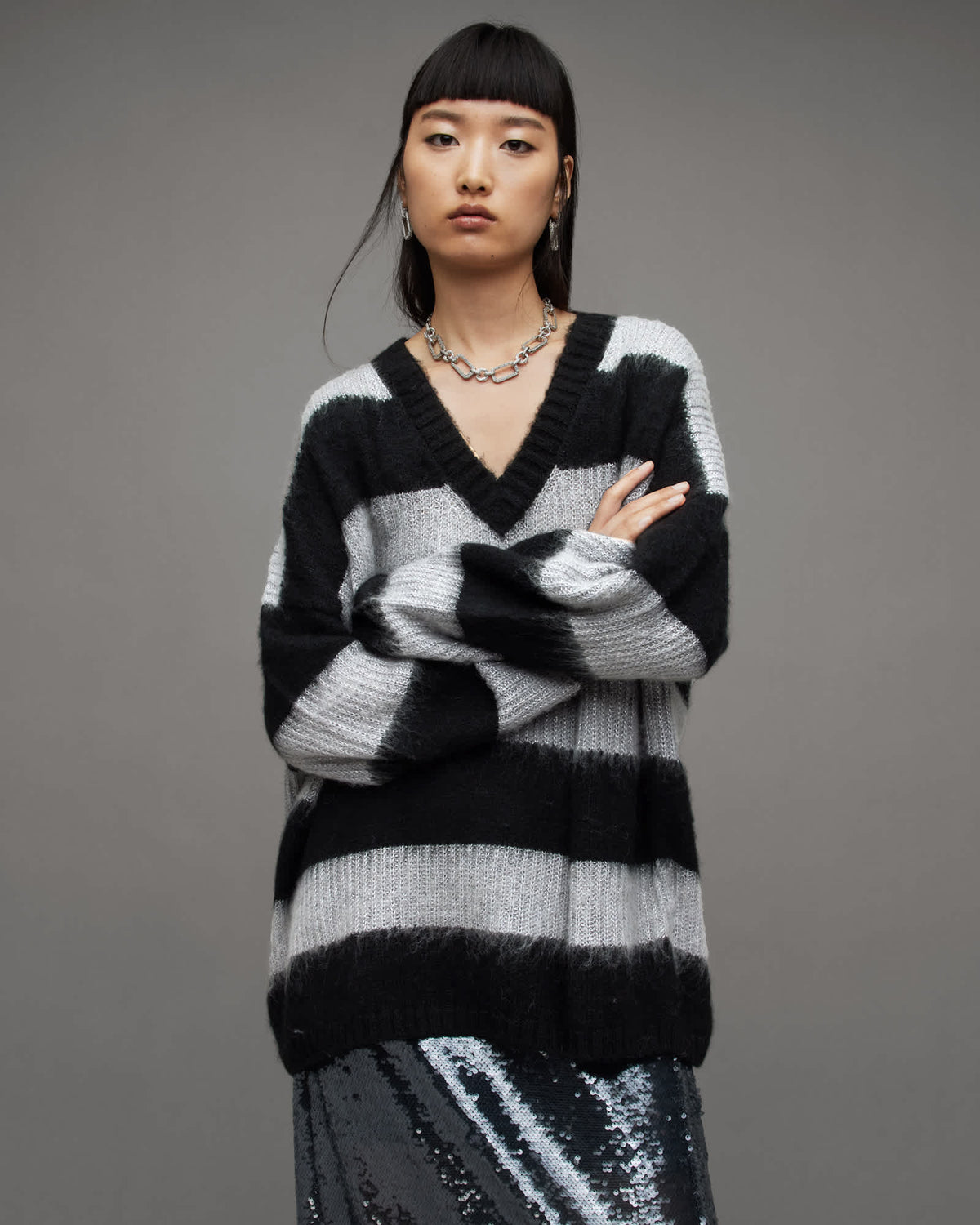 Lou Sparkle V-Neck Jumper BLACK/CLOUD GREY