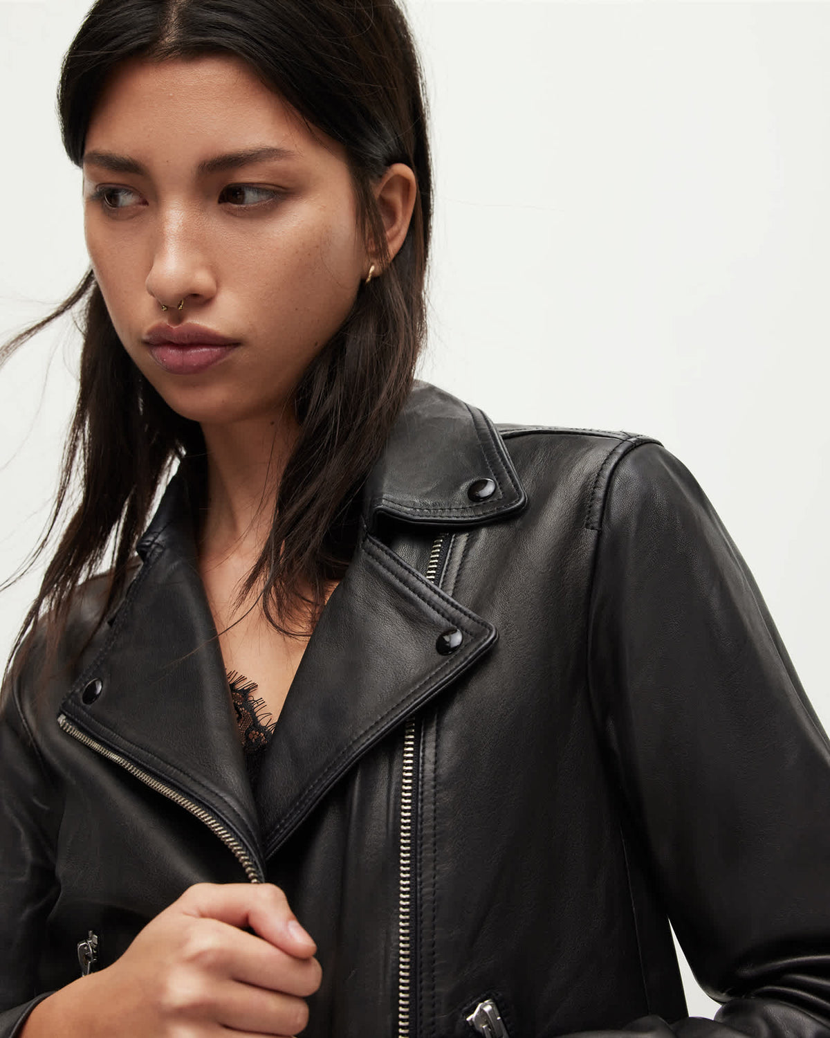 Dalby Slim Fit Leather Biker Jacket Black