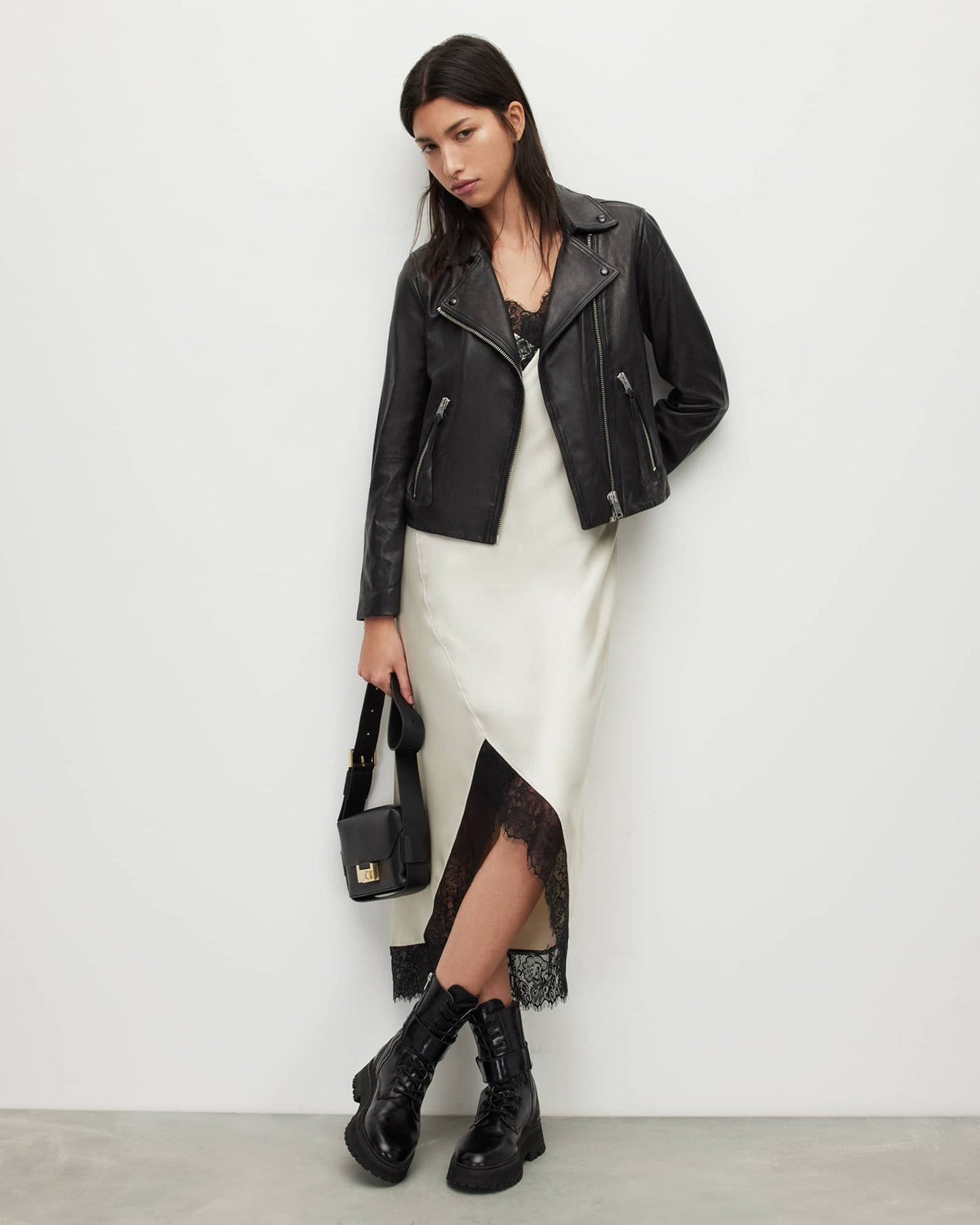 Dalby Slim Fit Leather Biker Jacket Black