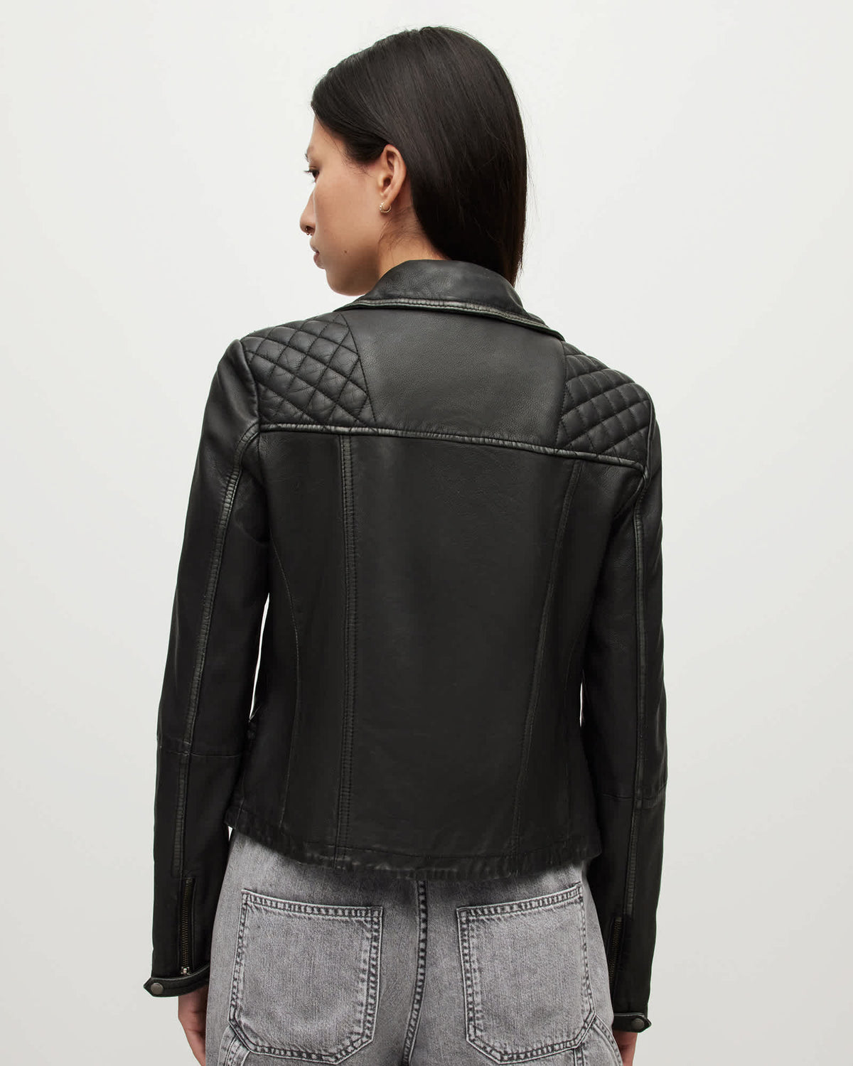Cargo Distressed Leather Biker Jacket Black/Grey