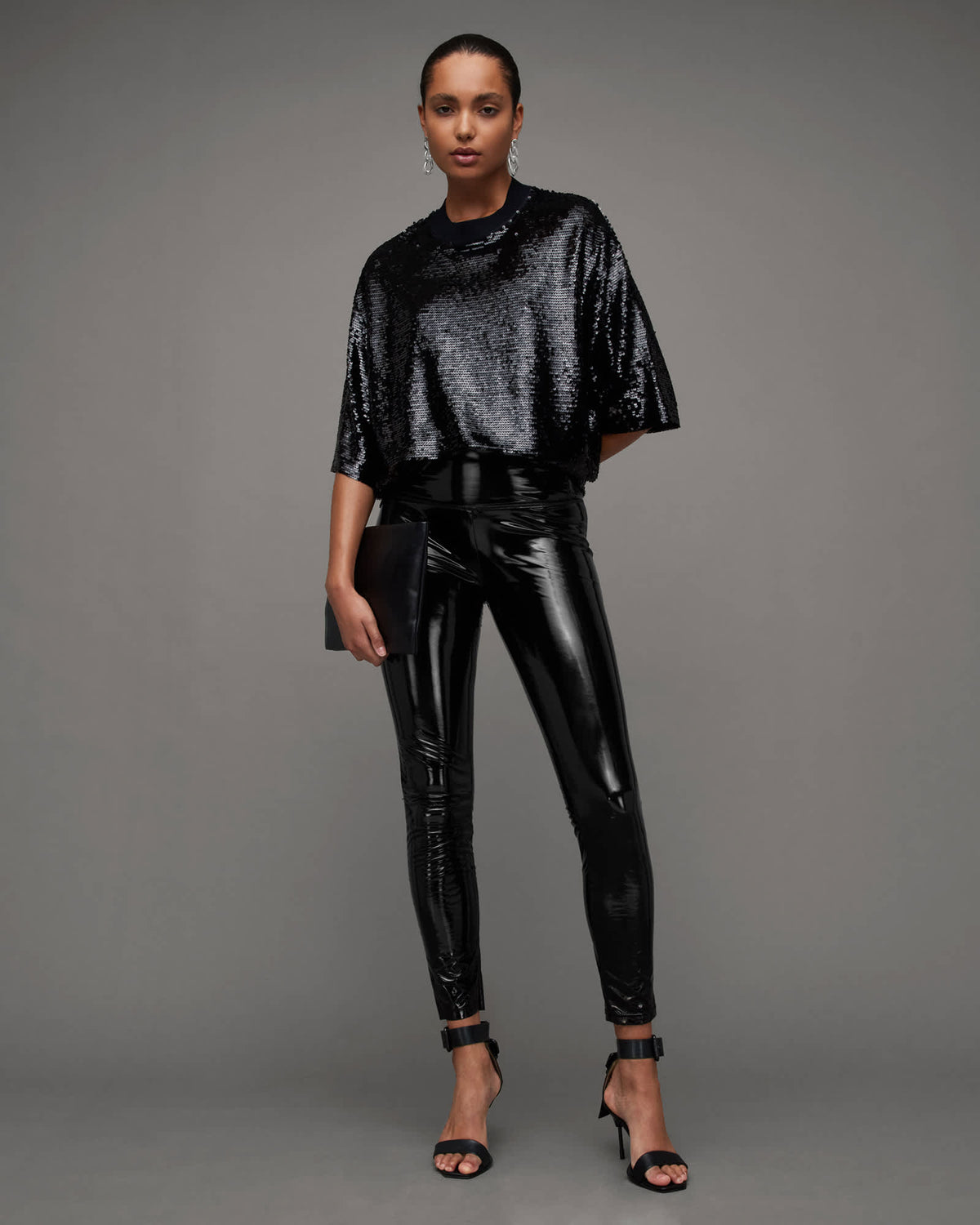 Cora Shine Leather-Look Skinny Leggings Black
