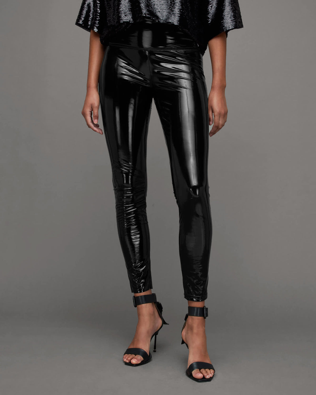 Cora Shine Leather-Look Skinny Leggings Black