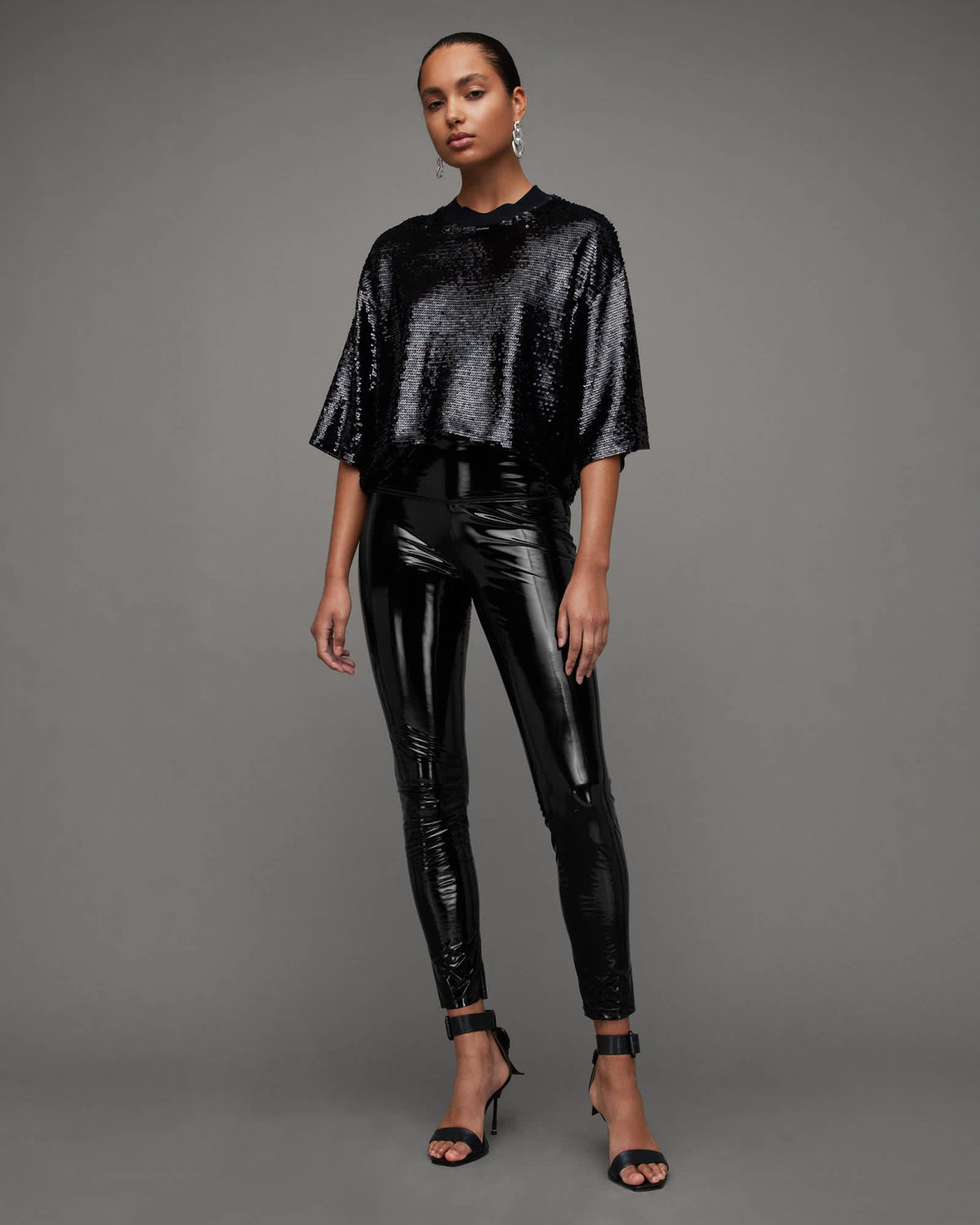 Cora Shine Leather-Look Skinny Leggings Black